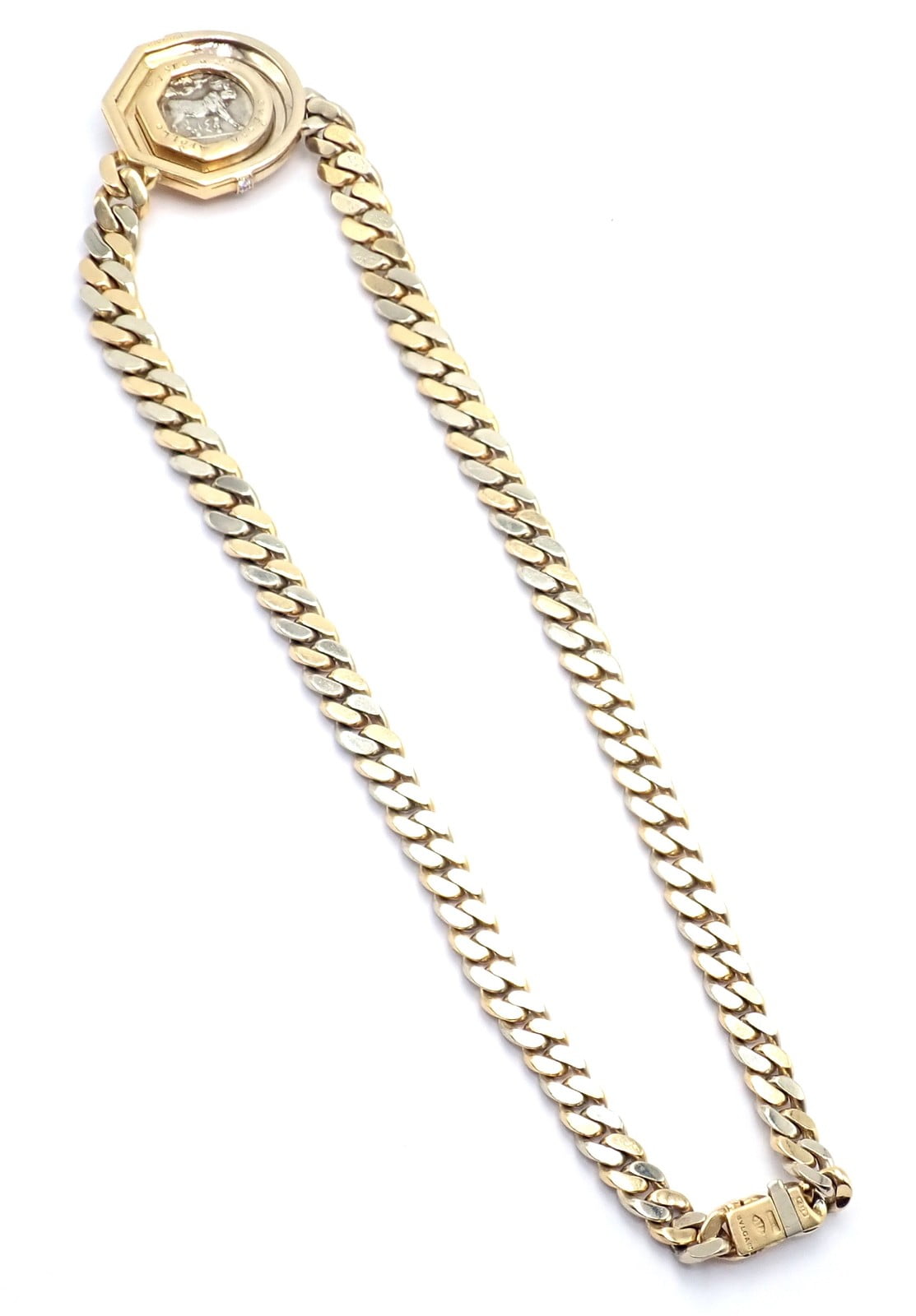 Bvlgari Jewelry & Watches:Fine Jewelry:Necklaces & Pendants Bvlgari Bulgari 18k Yellow White Gold Diamond Monete Antique Coin Link Necklace