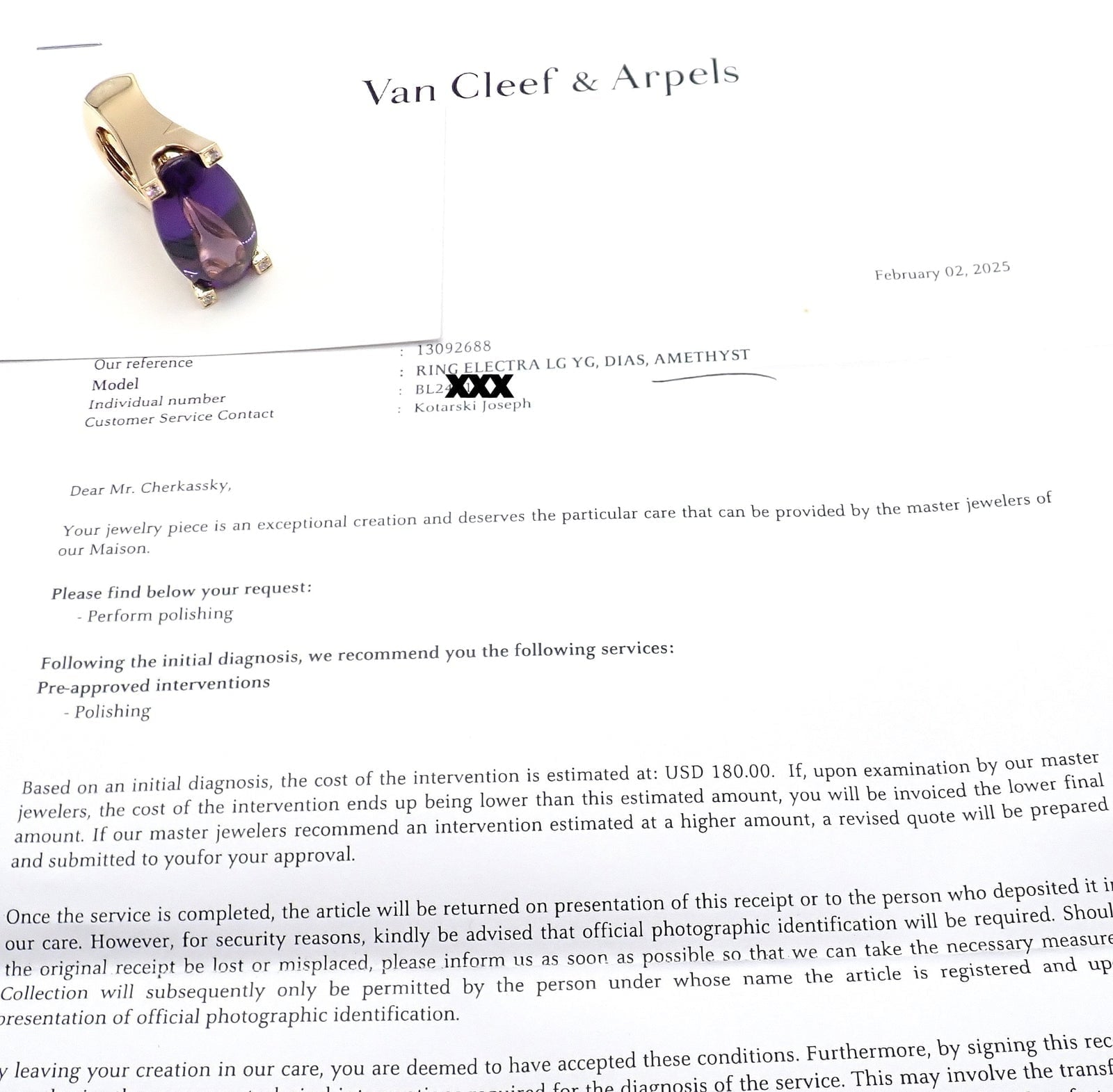 Van Cleef & Arpels Jewelry & Watches:Fine Jewelry:Rings Van Cleef & Arpels Electra 18k Yellow Gold Diamond Large Amethyst Ring Paper