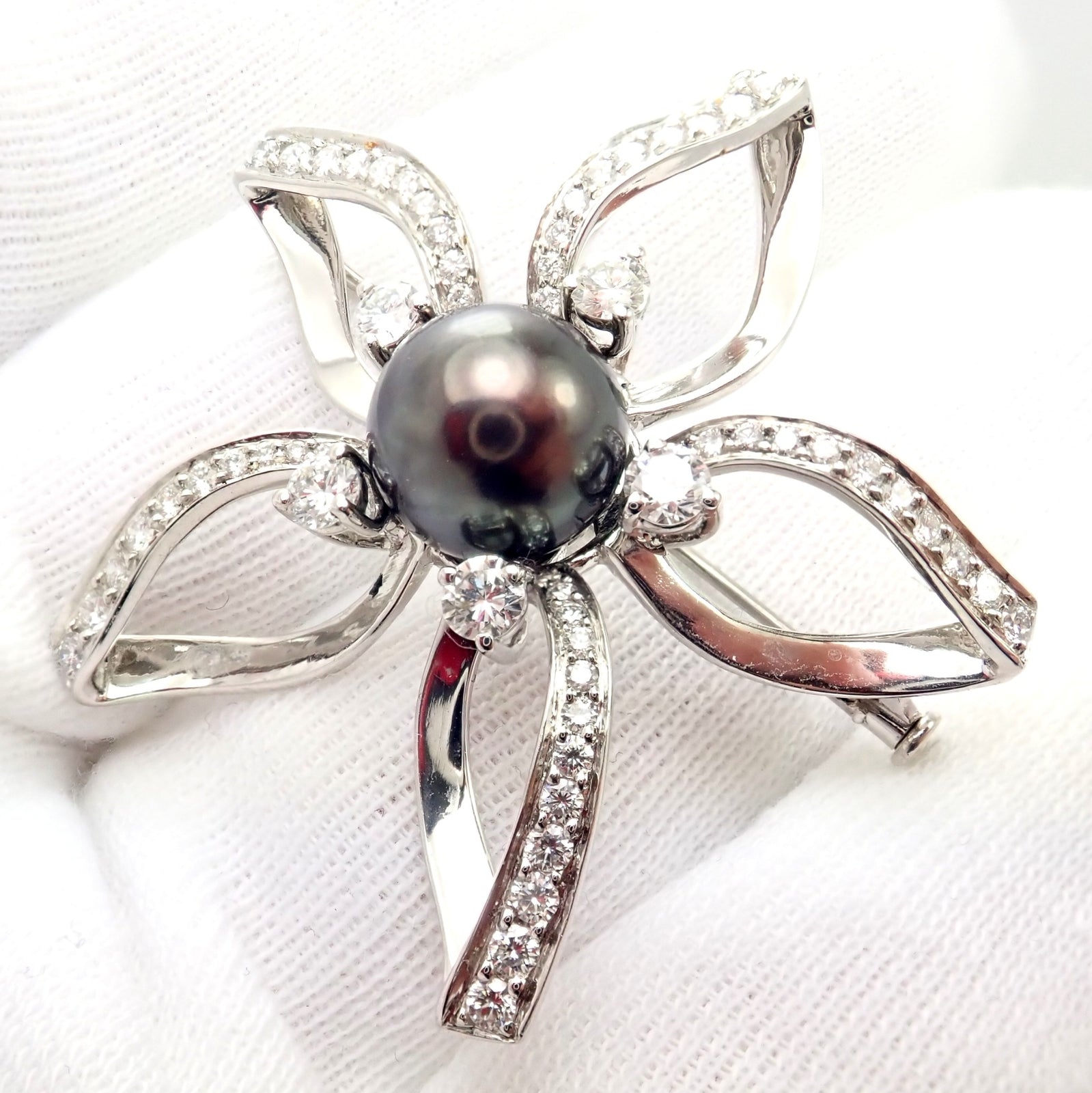 Mikimoto Jewelry & Watches:Fine Jewelry:Brooches & Pins Rare! Authentic Mikimoto Platinum Diamond Tahitian South Sea Pearl Brooch Pin