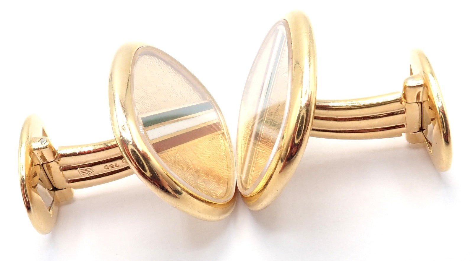 Rare! Patek Philippe 18k Yellow Gold Italian Flag Colors Enamel Large Cufflinks | Fortrove