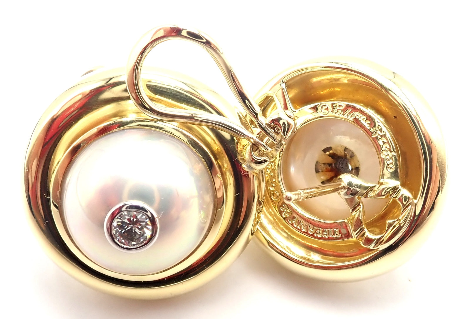Authentic Tiffany & Co Picasso 18k Yellow Gold Diamond Mabe Pearl Earrings Paper | Fortrove