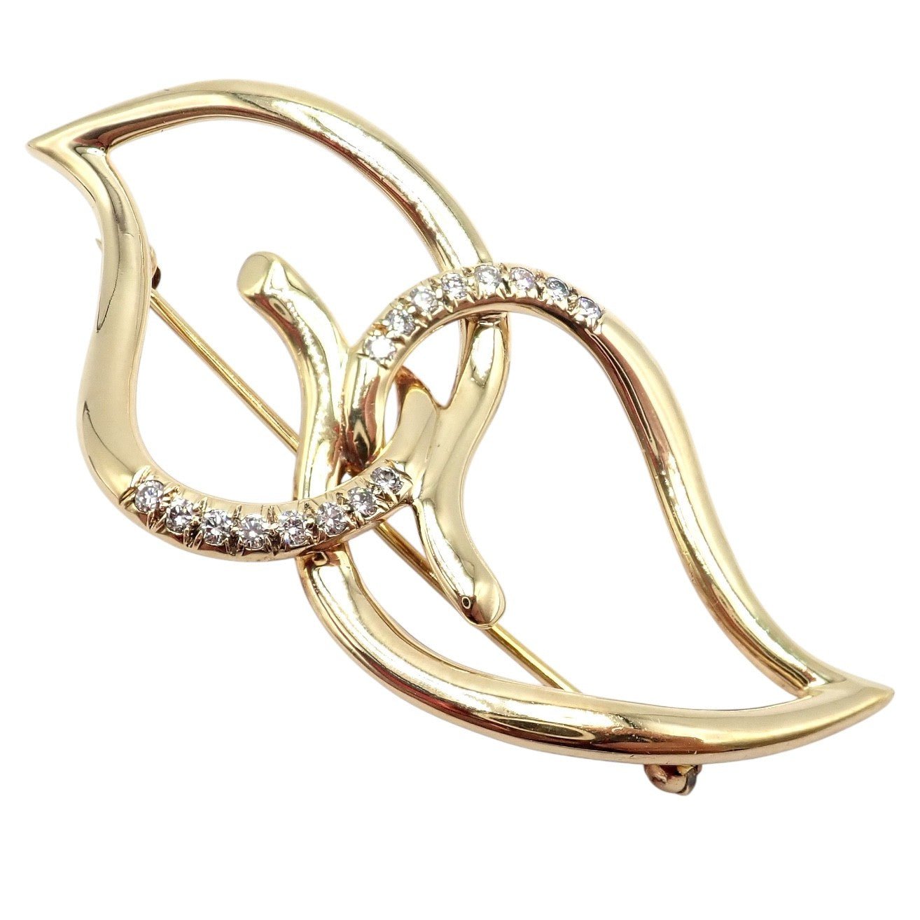 Authentic! Tiffany & Co 18k Yellow Gold Diamond Two Leaf Double Brooch Pin 1987 | Fortrove
