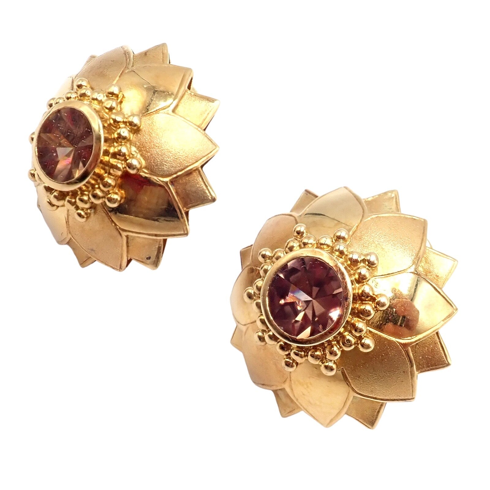 Rare! Vintage Paula Crevoshay 18k Gold Brown Zircon Round Flower Earrings OOAK | Fortrove