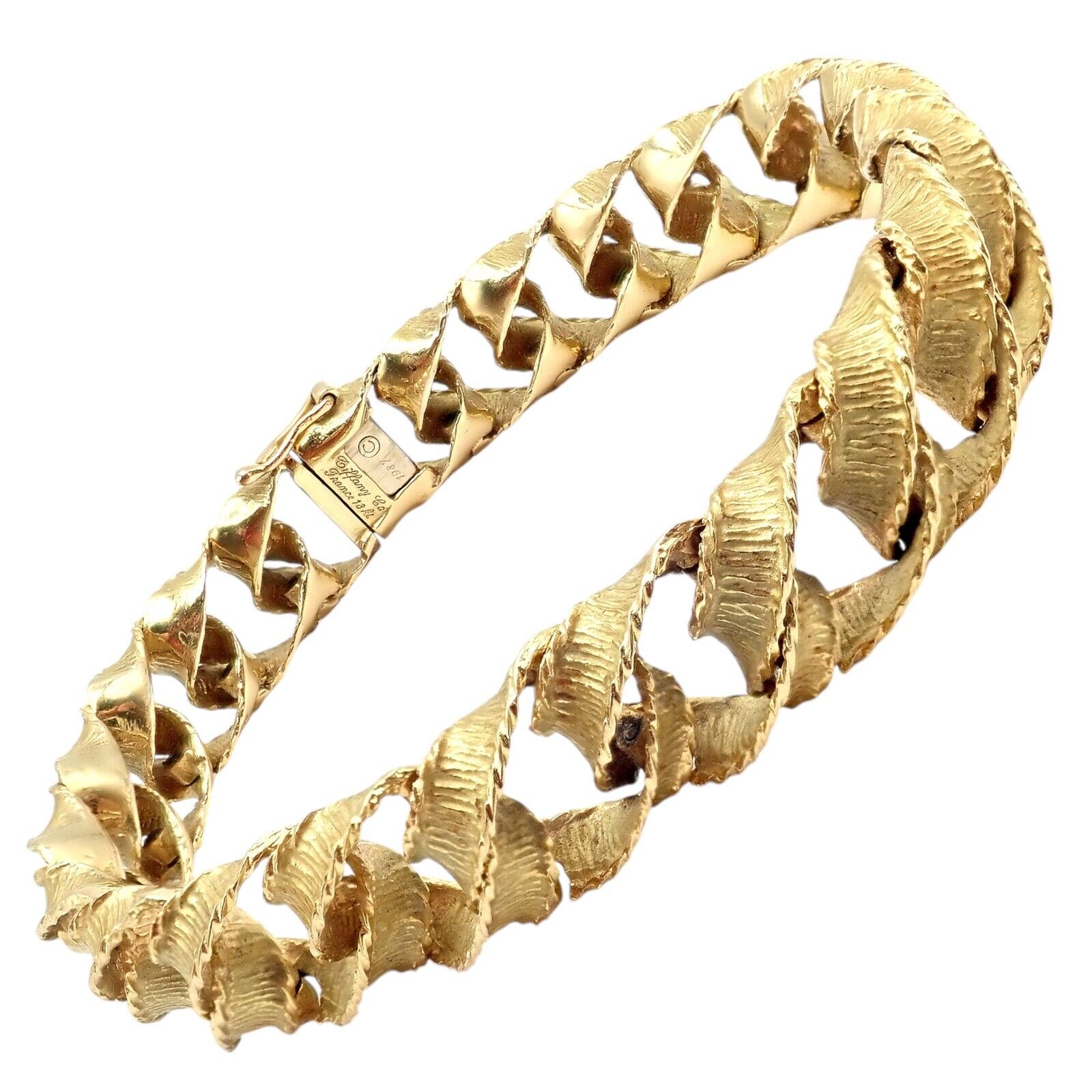 Authentic! Vintage Tiffany & Co 18k Yellow Gold France Ribbon Curb Bracelet 1987 | Fortrove
