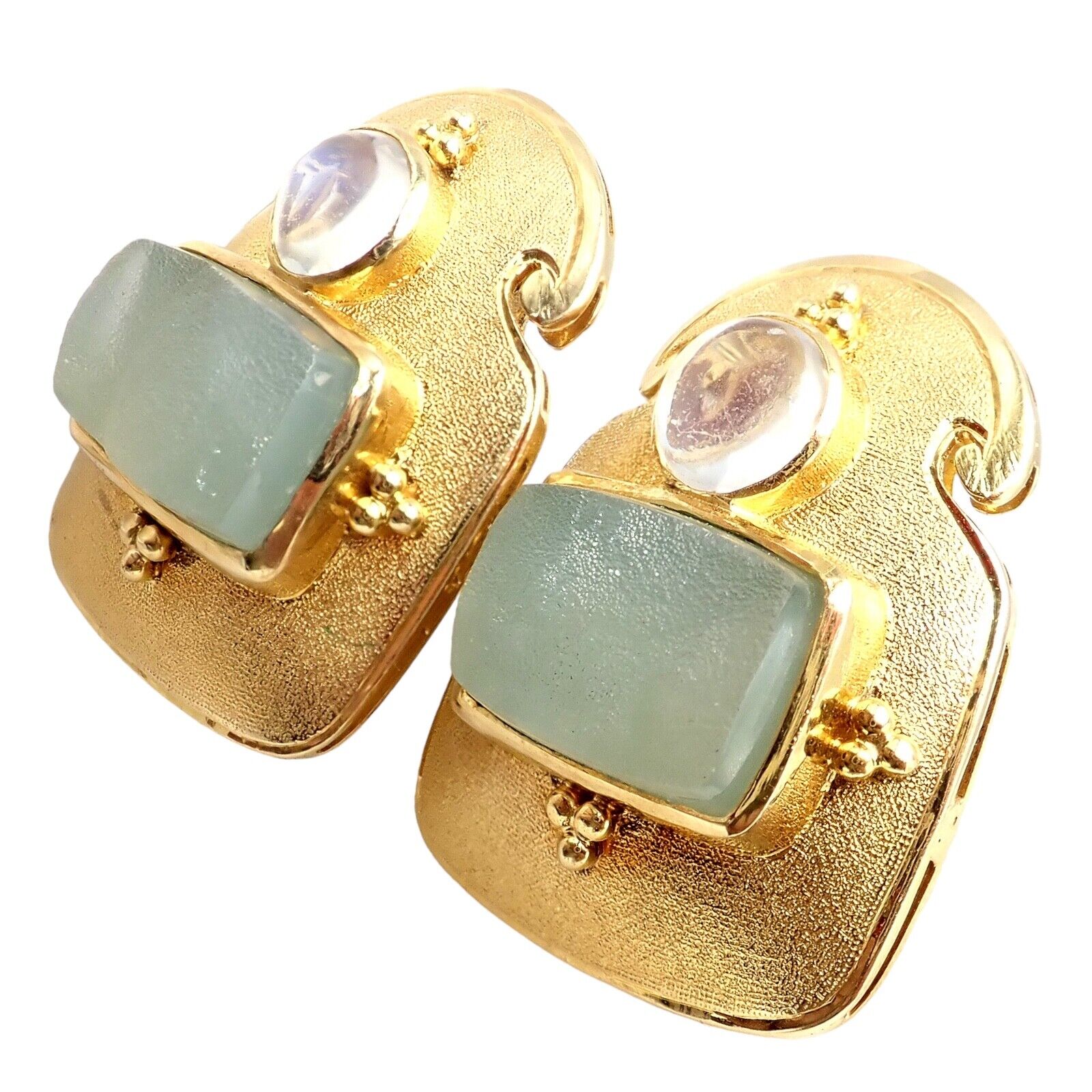 Rare! Vintage Paula Crevoshay 18k Gold Smithsonite Moonstone Earrings OOAK | Fortrove