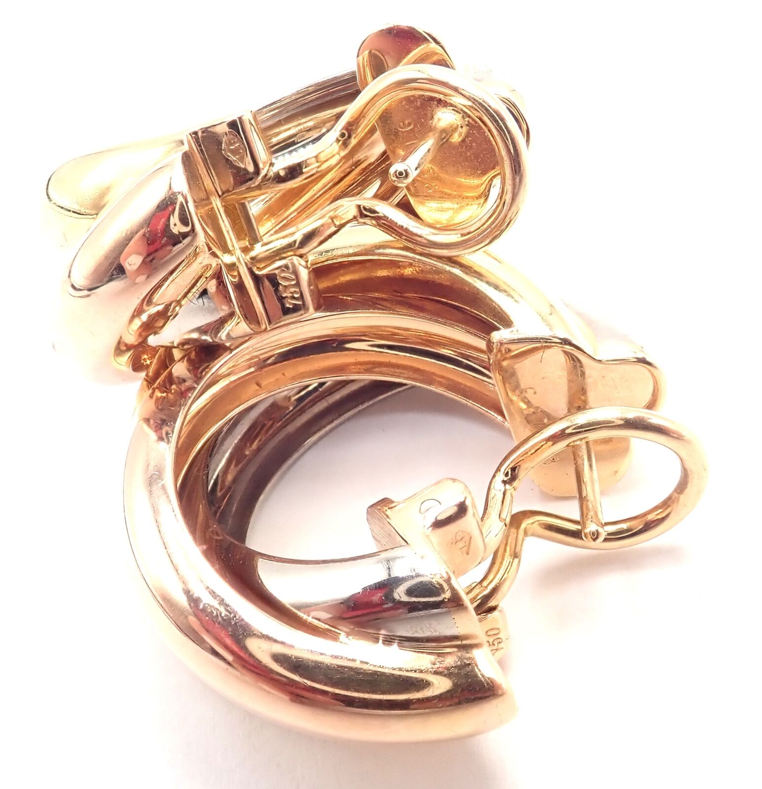 Authentic! Cartier 18k Tri-Color Gold Medium Size Trinity Hoop Earrings | Fortrove