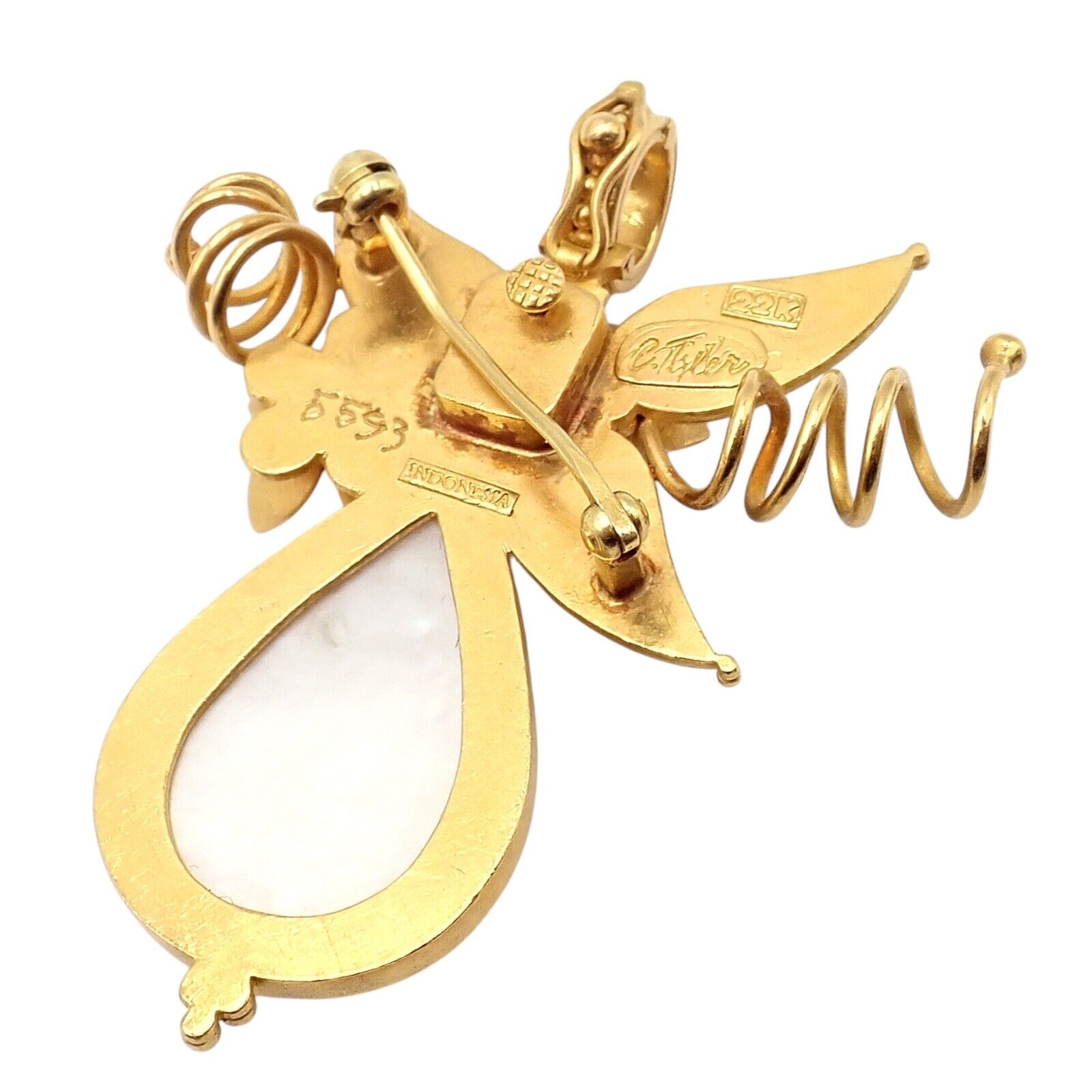 Vintage! Carolyn Tyler 22k Yellow Gold Mabe Pearl Diamond Pendant Pin Brooch | Fortrove