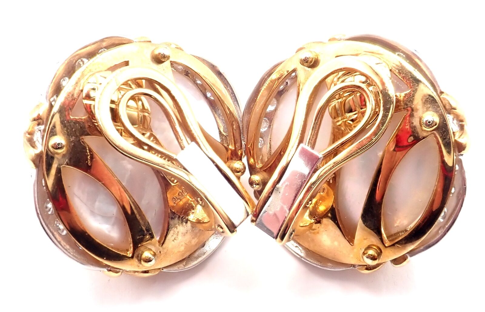 Authentic! Vintage Verdura 18k Yellow Gold Mabe Pearl Diamond Large Earrings | Fortrove