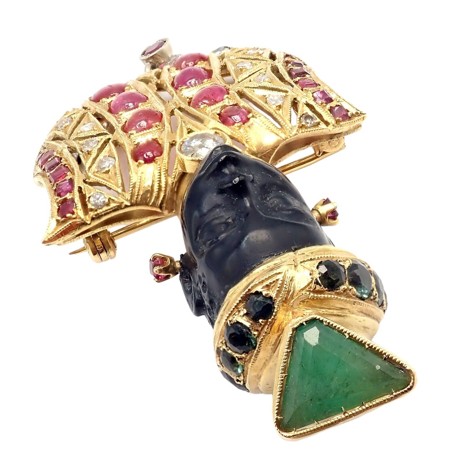 Rare! Ethel Merman Estate 18k Yellow Gold Large Blackamoor Diamond Ruby Brooch | Fortrove