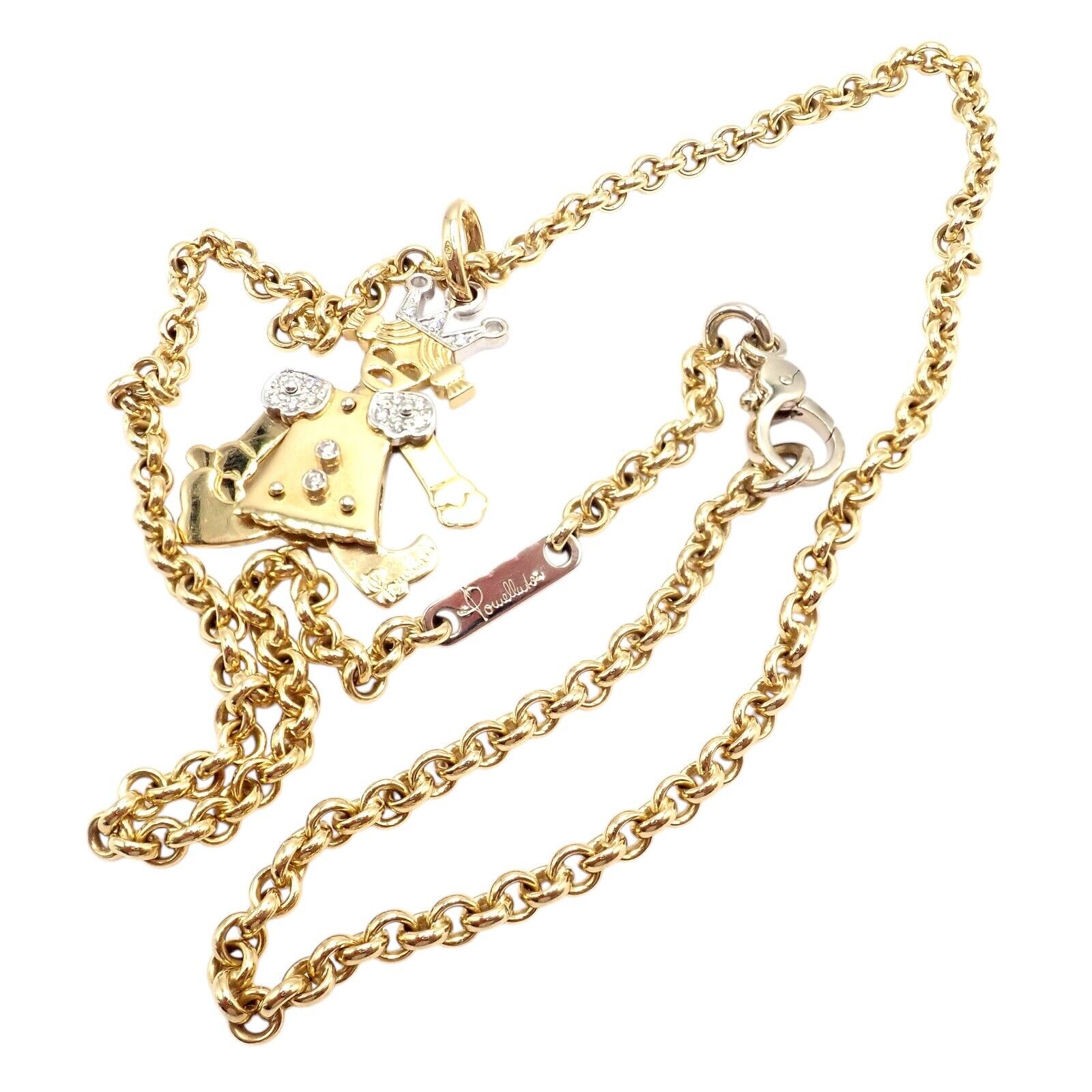 Pomellato 18k Yellow White Gold Animated XL Diamond Queen Pendant Link Necklace | Fortrove