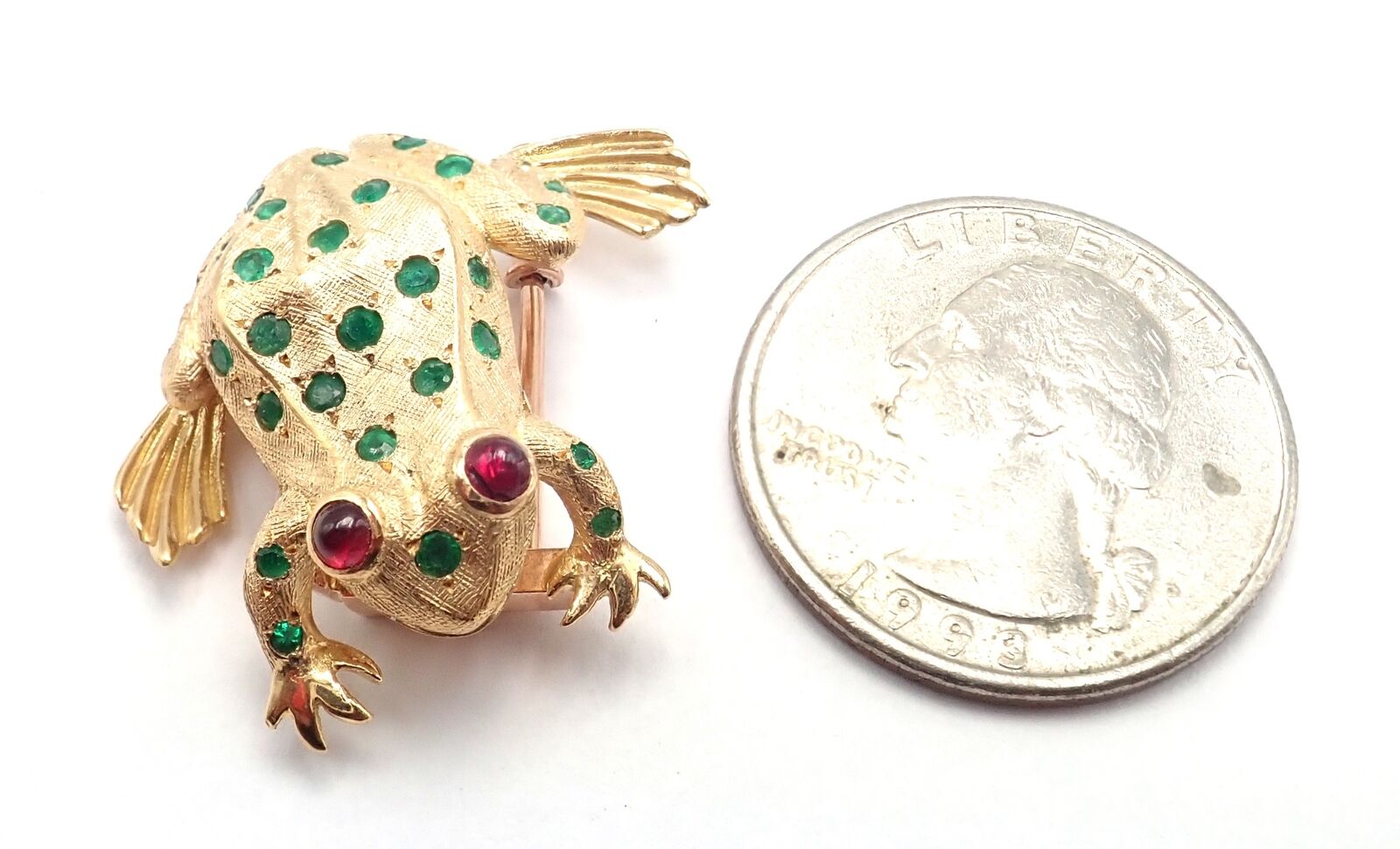Vintage! Tiffany & Co. France 20k Yellow Gold Ruby Emerald Frog Pin Brooch | Fortrove