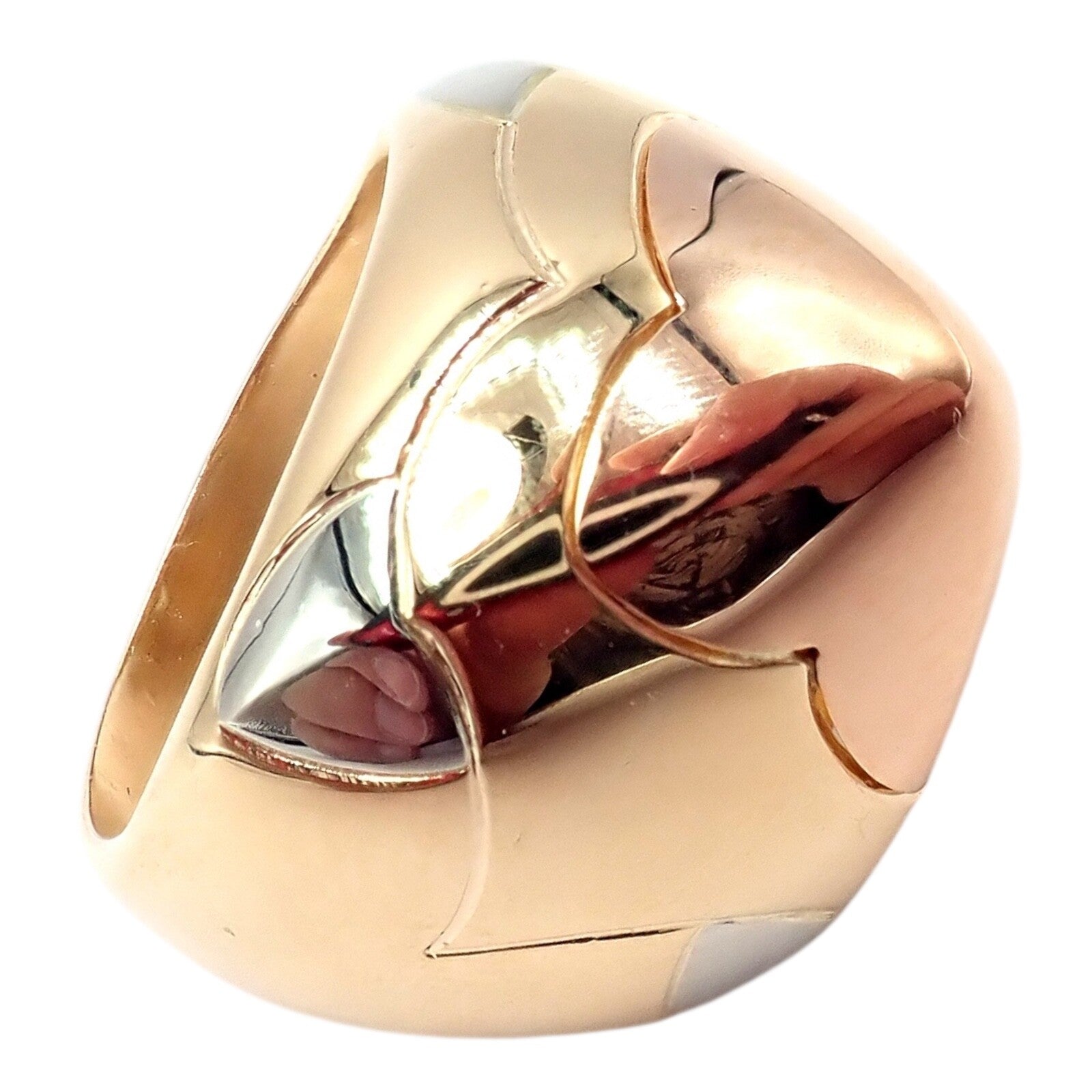 Authentic! Bvlgari Bulgari 18k Yellow White Rose Gold Tricolor Pyramid Ring sz 6 | Fortrove