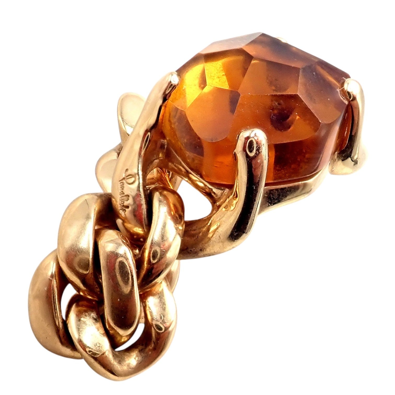 Authentic! Pomellato 18k Yellow Gold Lola Madiera Curb Link Citrine Ring Sz 5 | Fortrove