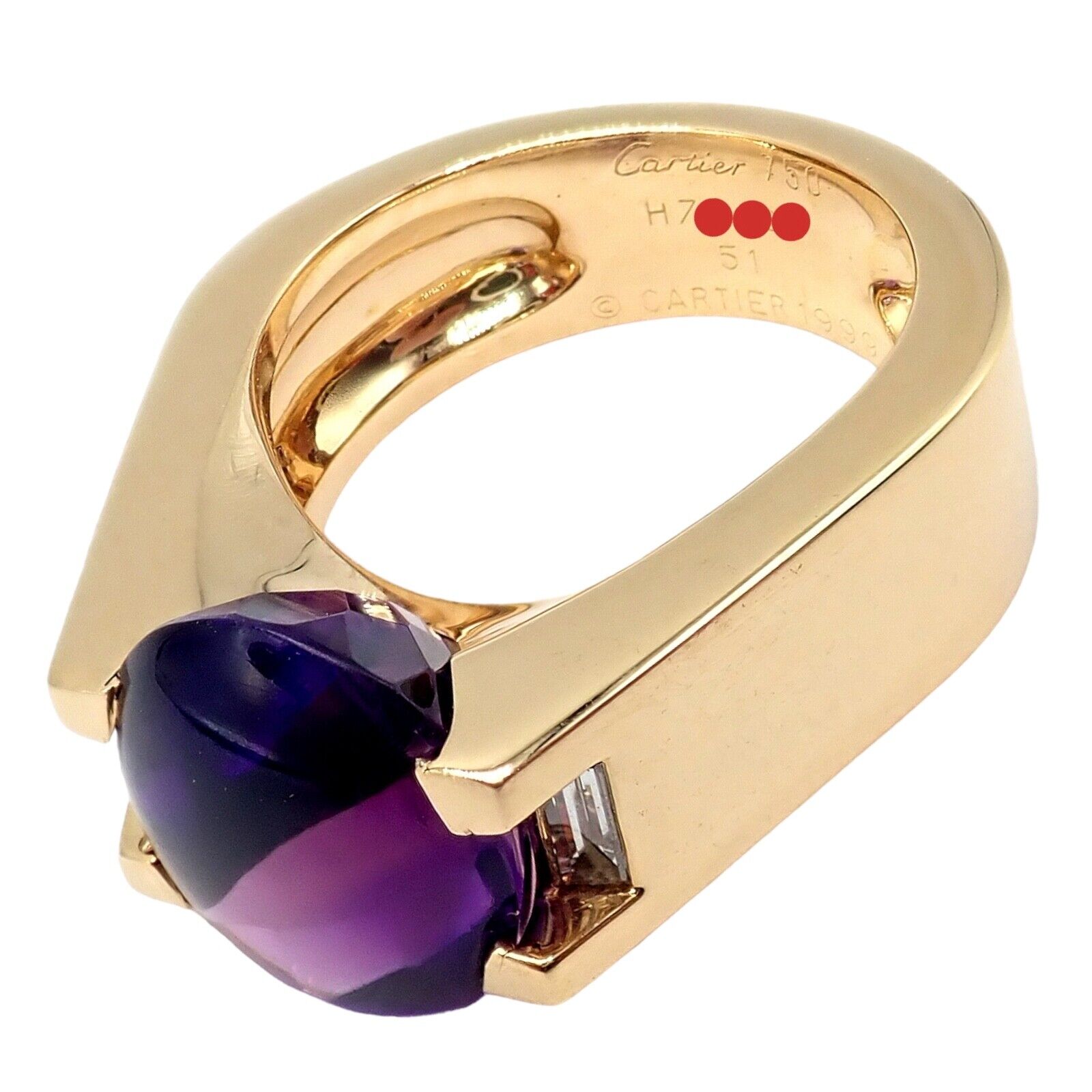 Authentic! Cartier Tankissi 18k Yellow Gold Diamond Large Amethyst Ring | Fortrove