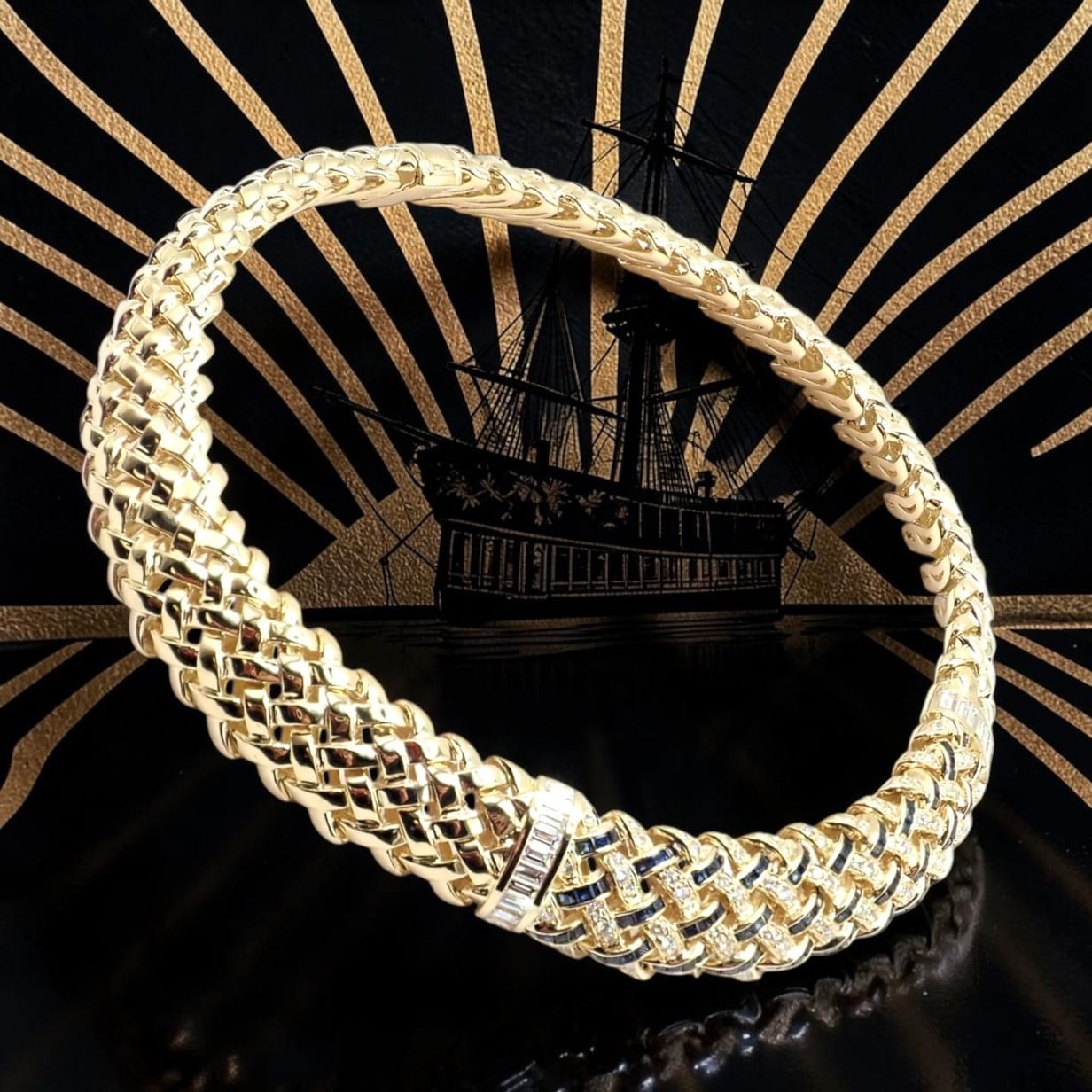 Tiffany & Co. Jewelry & Watches:Fine Jewelry:Necklaces & Pendants Authentic Tiffany & Co Vannerie 18k Yellow Gold Diamond Sapphire Weave Necklace