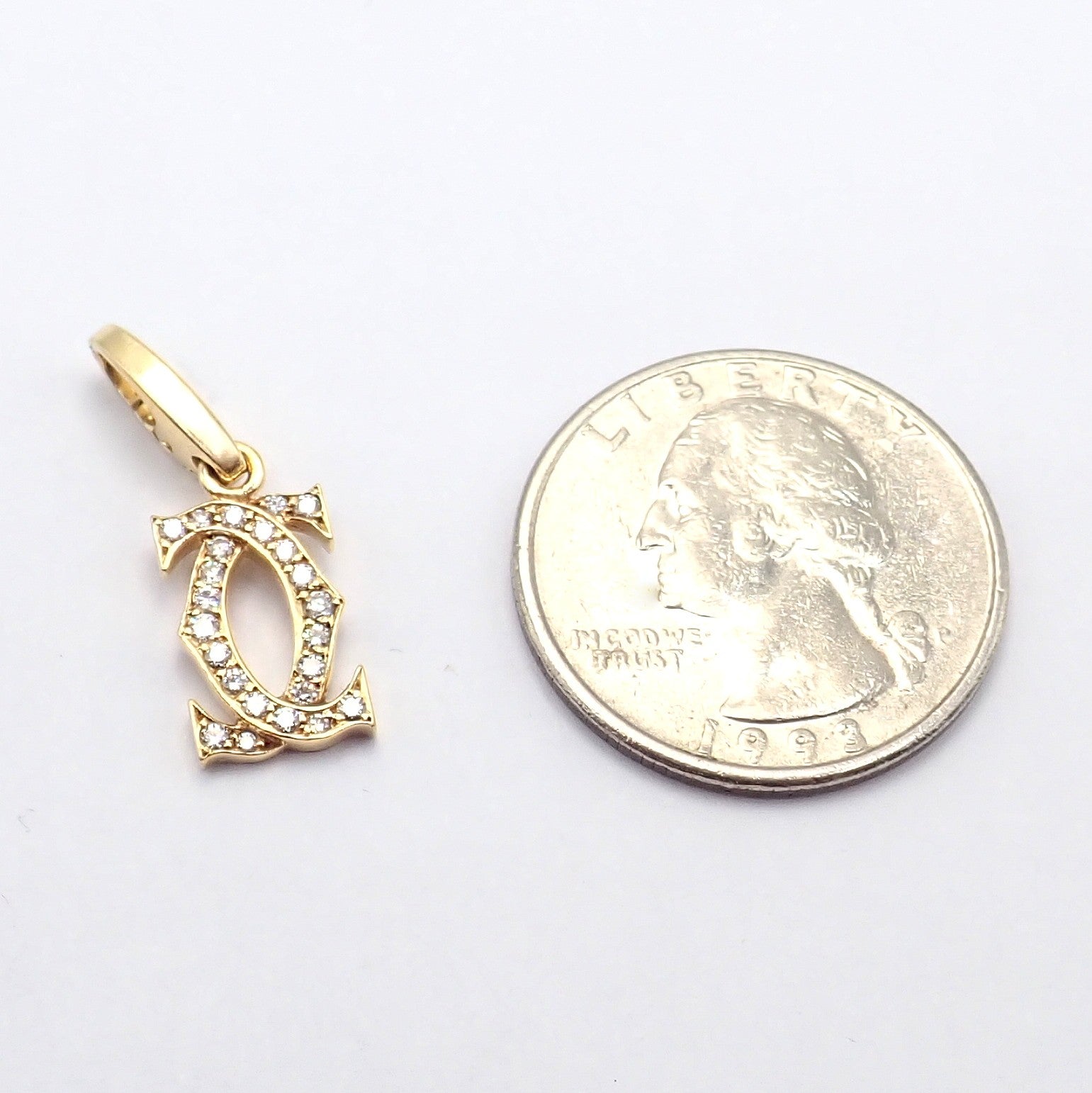 Authentic! Vintage Cartier 18k Yellow Gold Diamond Double C Charm Pendant | Fortrove