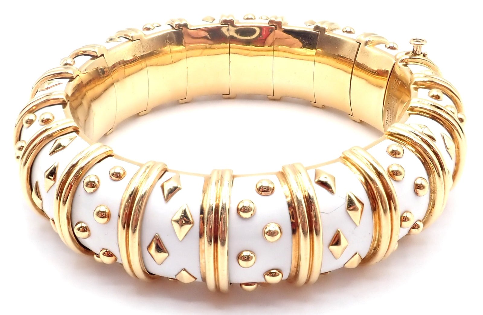 Tiffany & Co Schlumberger Dot Losange 18k Yellow Gold Enamel Bangle Bracelet | Fortrove