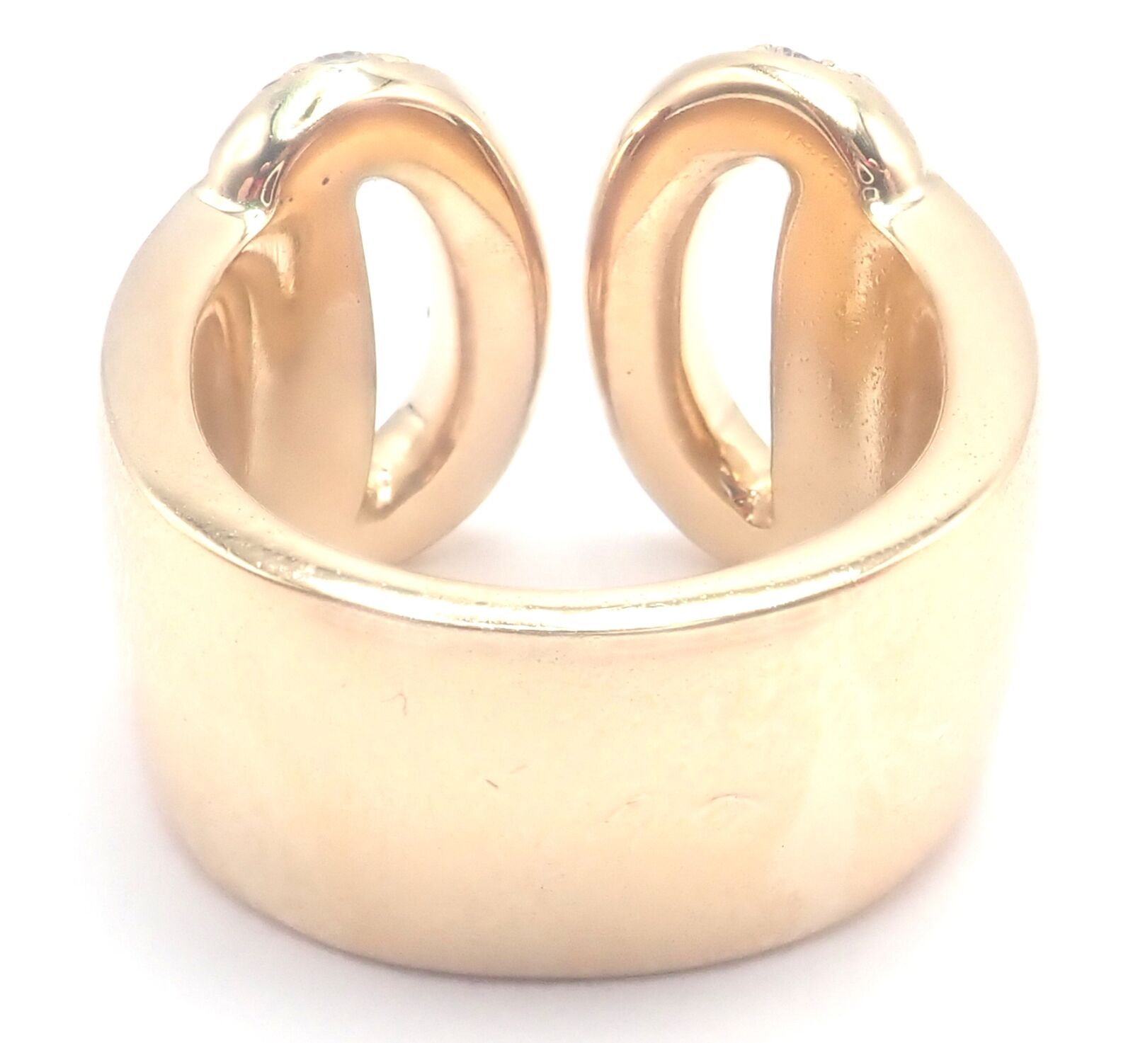 Authentic! Hermes 18k Yellow Gold Diamond Horse bit Wide Band Ring | Fortrove