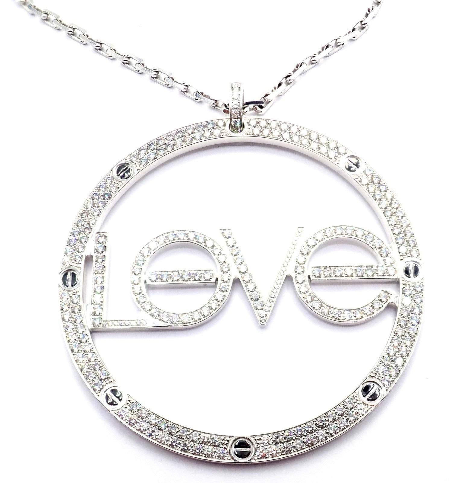 Authentic! Cartier 18k White Gold Diamond Ceramic Large Love Pendant Necklace | Fortrove