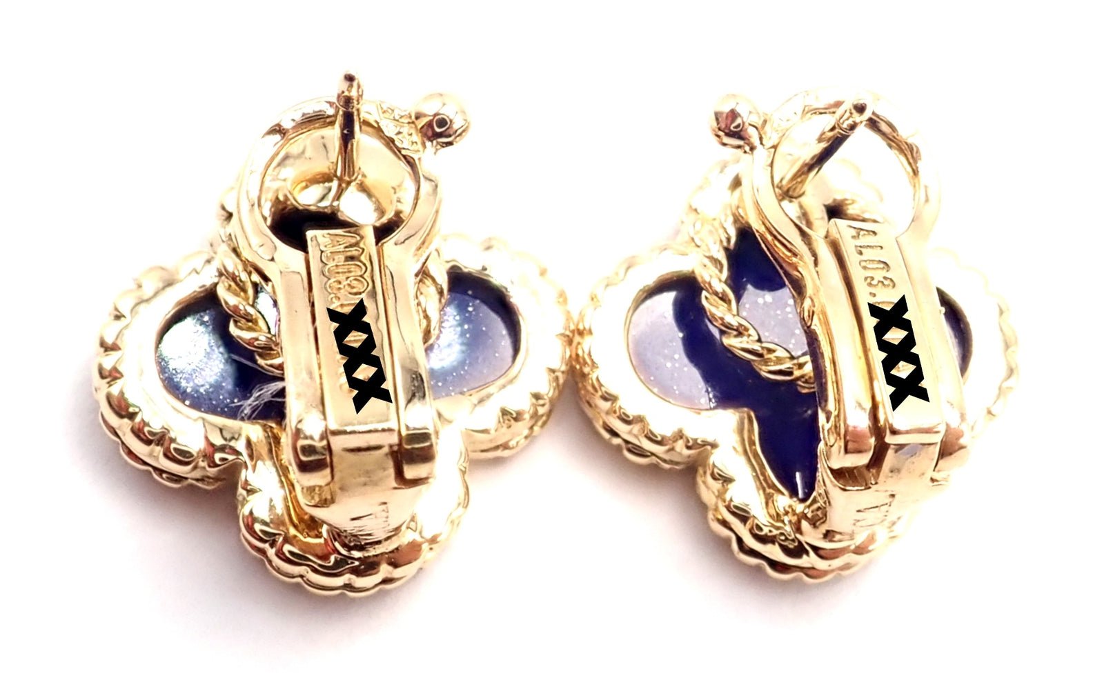 Van Cleef & Arpels 18k Yellow Gold Vintage Alhambra Blue Lapis Earrings Paper | Fortrove