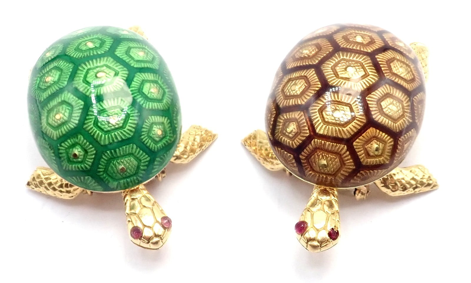 Boucheron Jewelry & Watches:Fine Jewelry:Brooches & Pins Vintage! Boucheron France 18k Yellow Gold Enamel Set Of Two Turtle Brooches