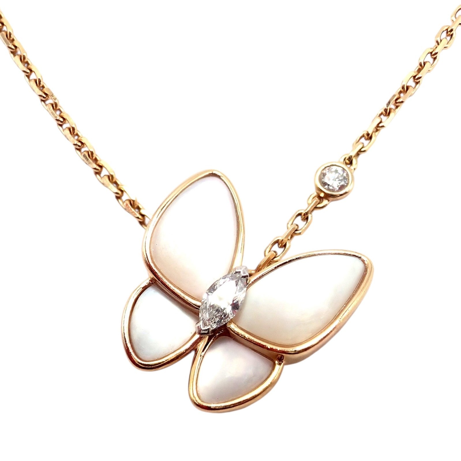 Van Cleef & Arpels 18k Rose Gold Diamond MoP Two Butterfly Pendant Necklace Cert | Fortrove