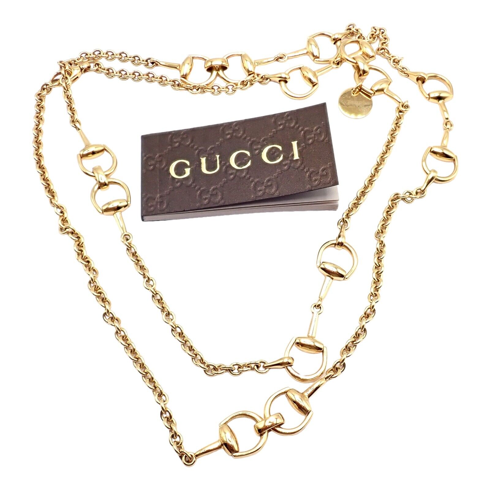 Rare! Authentic Gucci 18k Yellow Gold Horsebit 34.5" Long Chain Sautoir Necklace | Fortrove