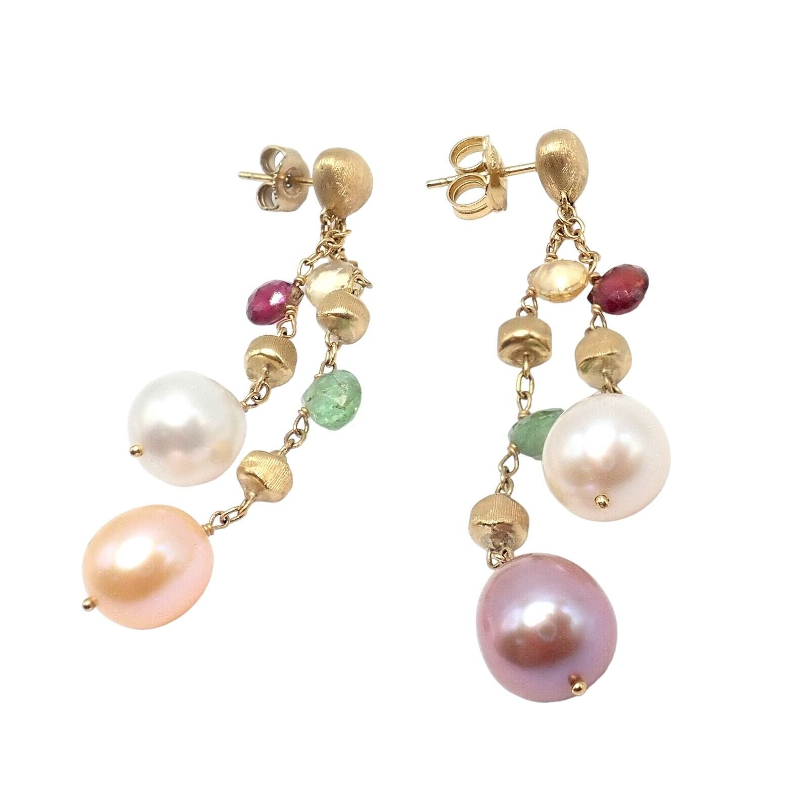 Authentic! Marco Bicego 18k Yellow Gold Paradise Multicolor Gems Pearl Earrings | Fortrove