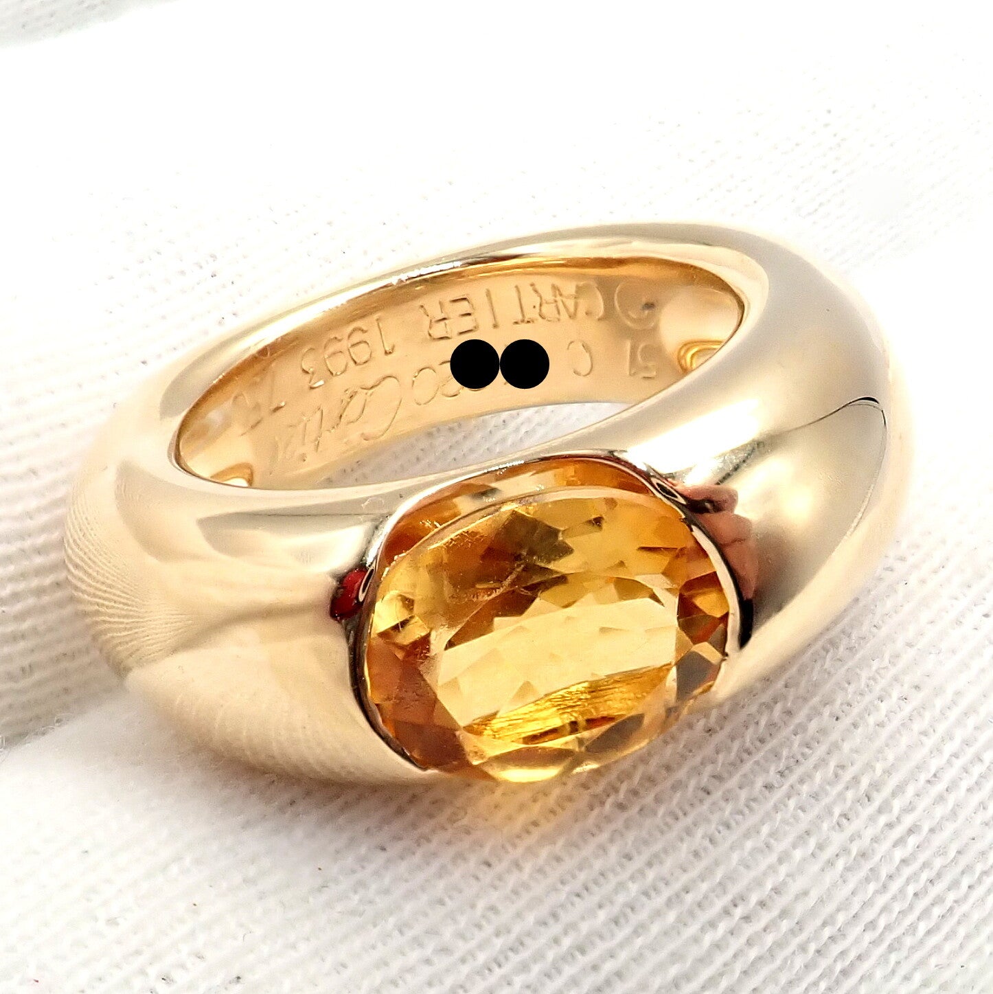 Authentic! Cartier 18k Yellow Gold Citrine Wide Large Ellipse Band Ring Size 5.5 | Fortrove