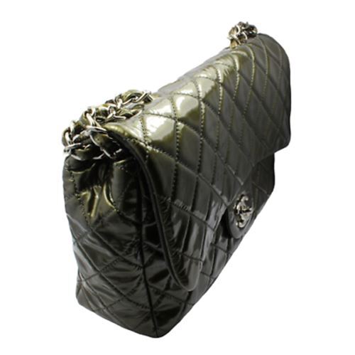 Chanel Clothing, Shoes & Accessories:Women:Women's Bags & Handbags 2008 Chanel Classic Jumbo Quilted Patent Leather Rare Olive Green Handbag Purse