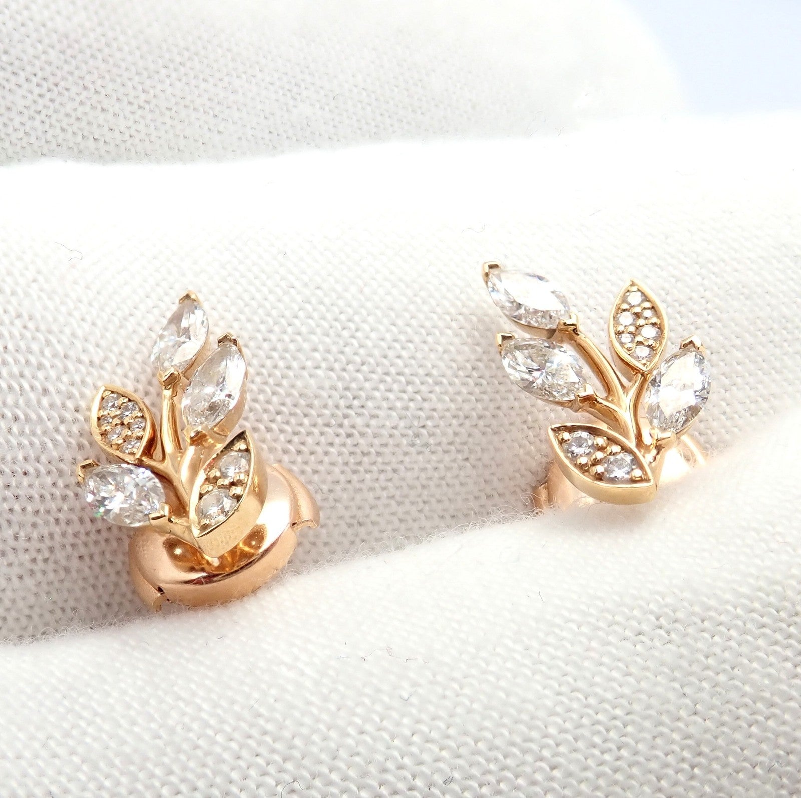 Rare! Authentic Tiffany & Co 18k Rose Gold Diamond Victoria Vine Earrings | Fortrove