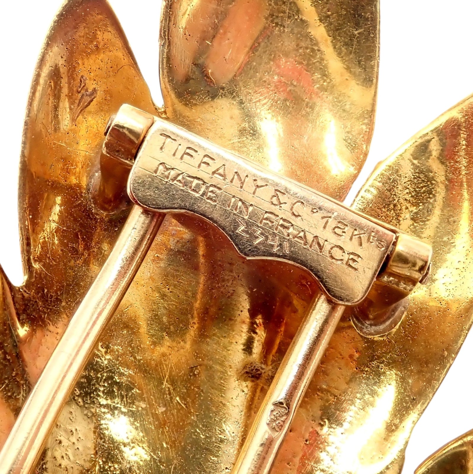 Vintage! Tiffany & Co. 18k Yellow Gold French Leaf Large Pin Brooch | Fortrove
