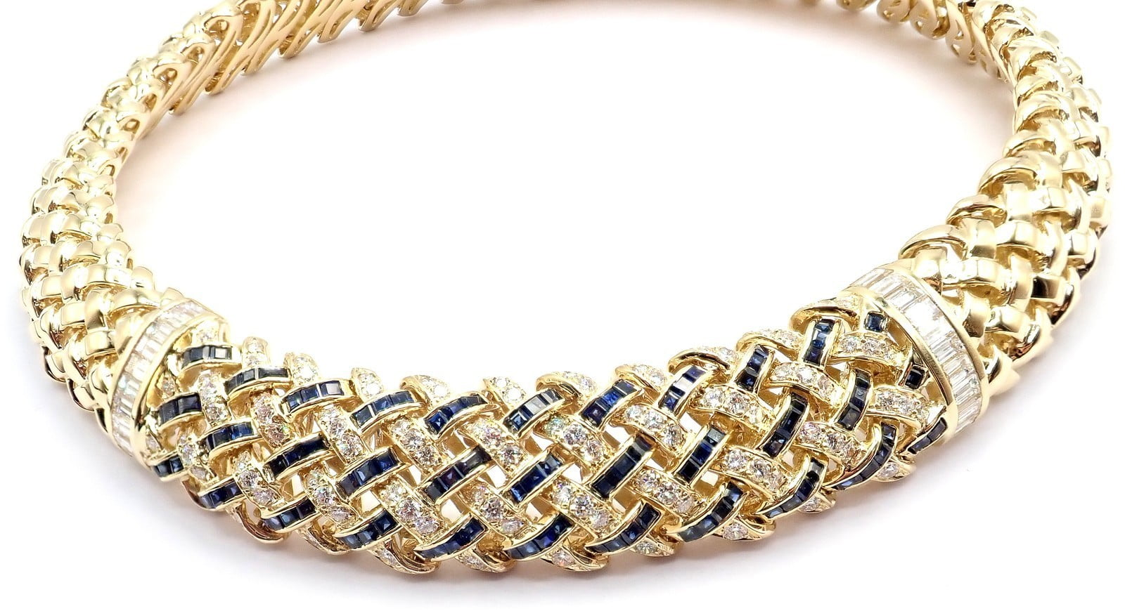 Tiffany & Co. Jewelry & Watches:Fine Jewelry:Necklaces & Pendants Authentic Tiffany & Co Vannerie 18k Yellow Gold Diamond Sapphire Weave Necklace