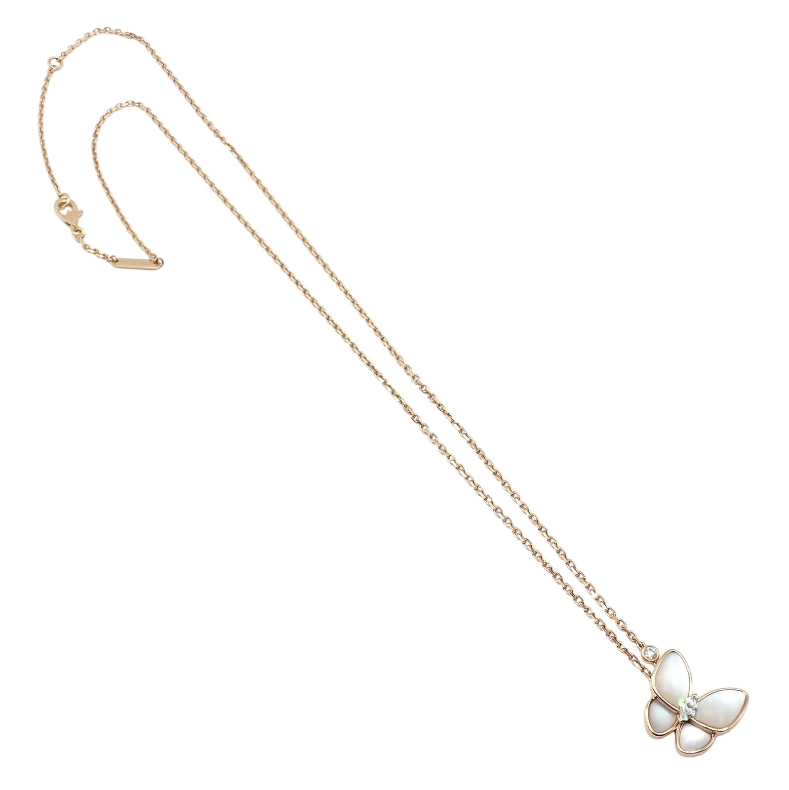Van Cleef & Arpels 18k Rose Gold Diamond MoP Two Butterfly Pendant Necklace Cert | Fortrove