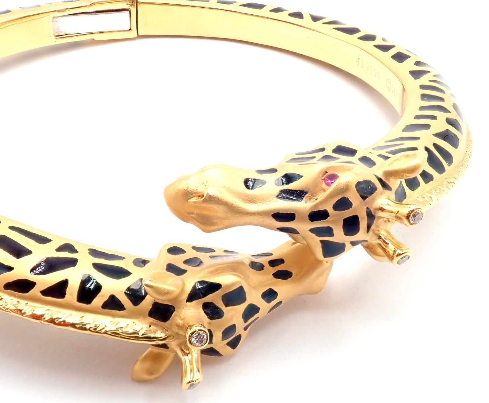 Carrera Y Carrera Giraffe 18k Yellow Gold Diamond Enamel Bangle Bracelet | Fortrove