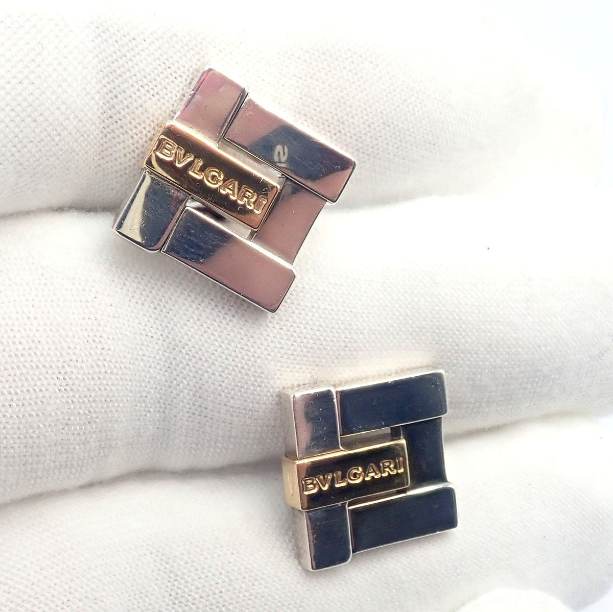 Bulgari Jewelry & Watches:Men's Jewelry:Cufflinks Authentic! Bulgari Bvlgari 18k Yellow Gold + Sterling Silver Square Cufflinks