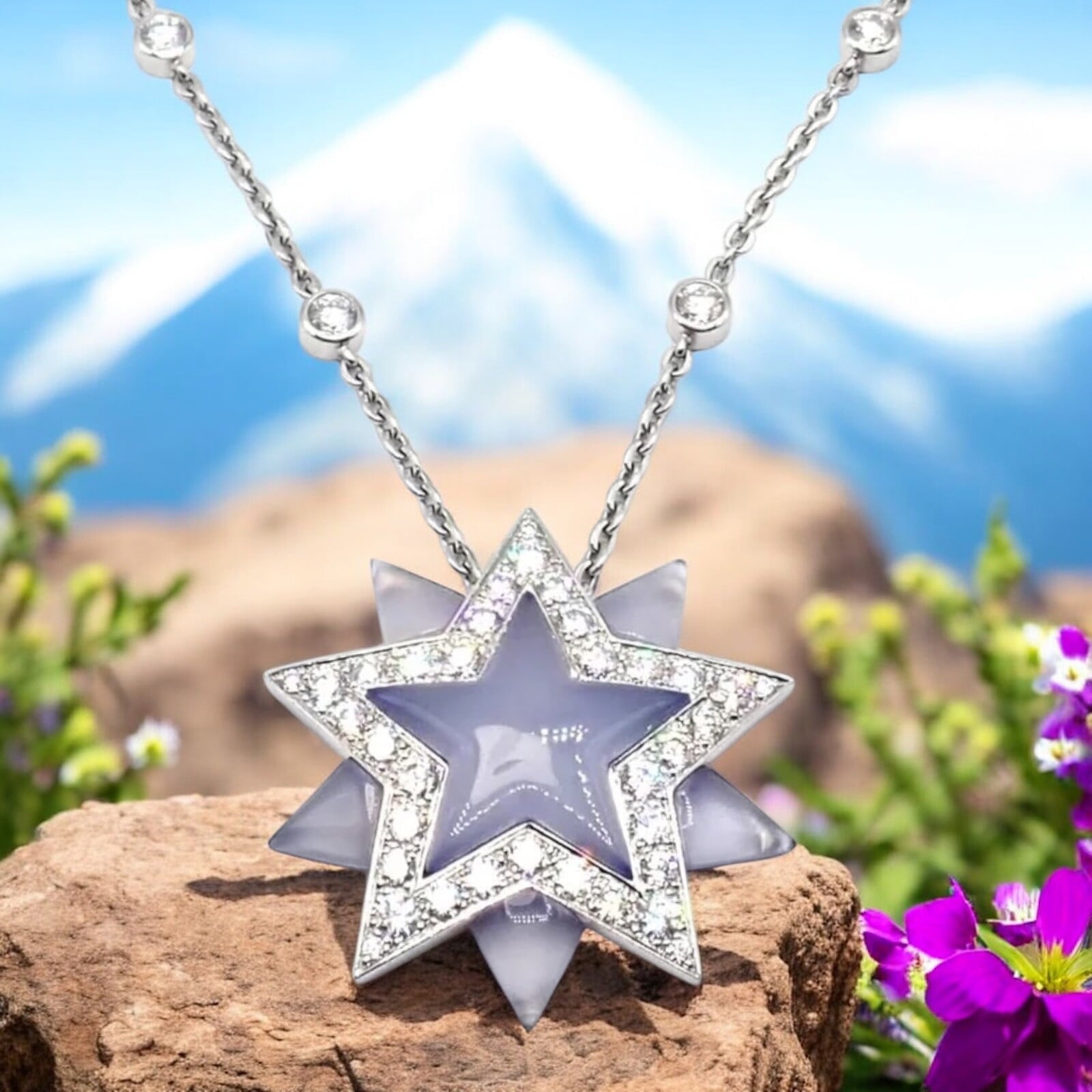 Tiffany & Co. Jewelry & Watches:Fine Jewelry:Necklaces & Pendants Authentic! Tiffany & Co Platinum Diamond Blue Chalcedony Star Pendant Necklace