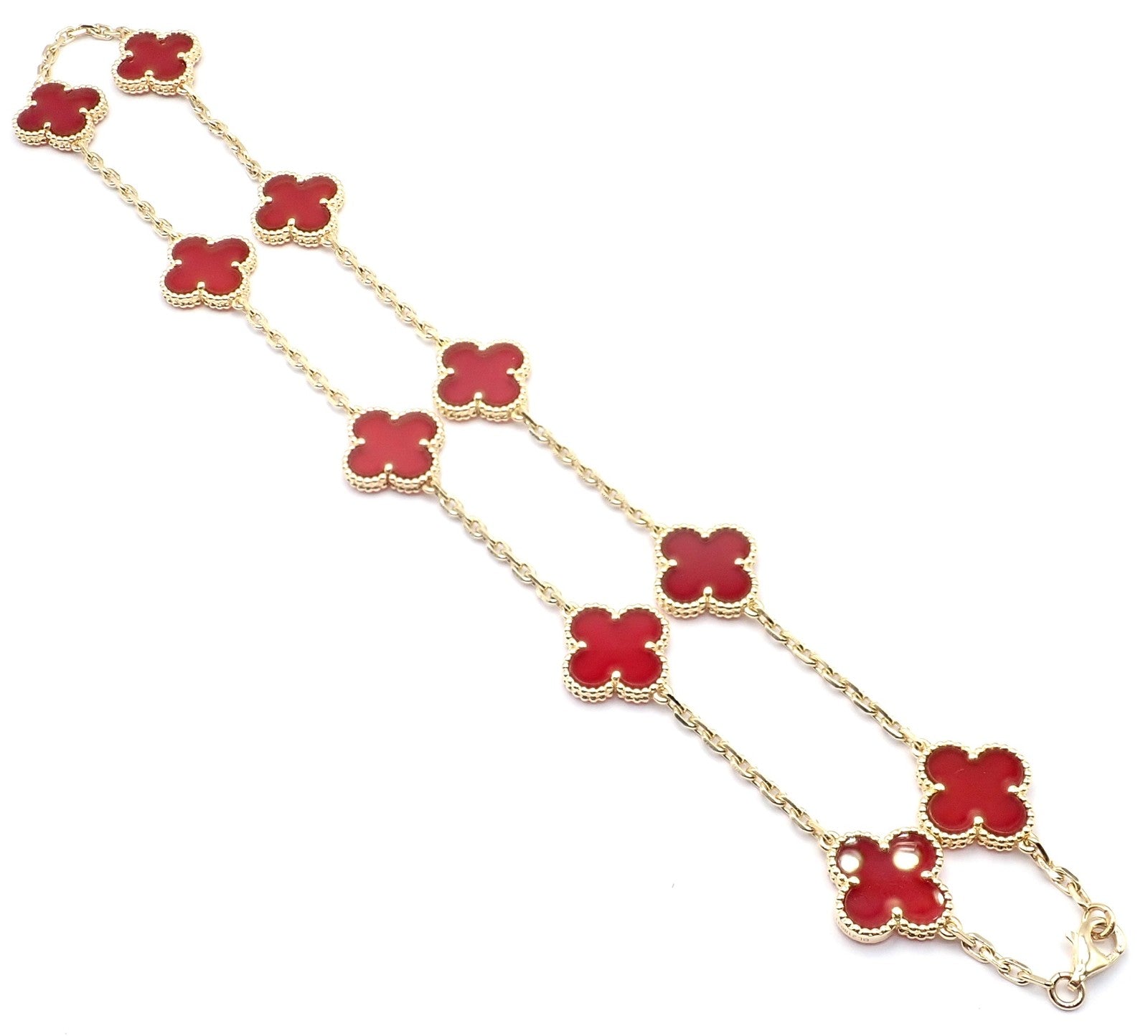 Authentic Van Cleef & Arpels 18k Gold 10 Motif Alhambra Carnelian Necklace Paper | Fortrove