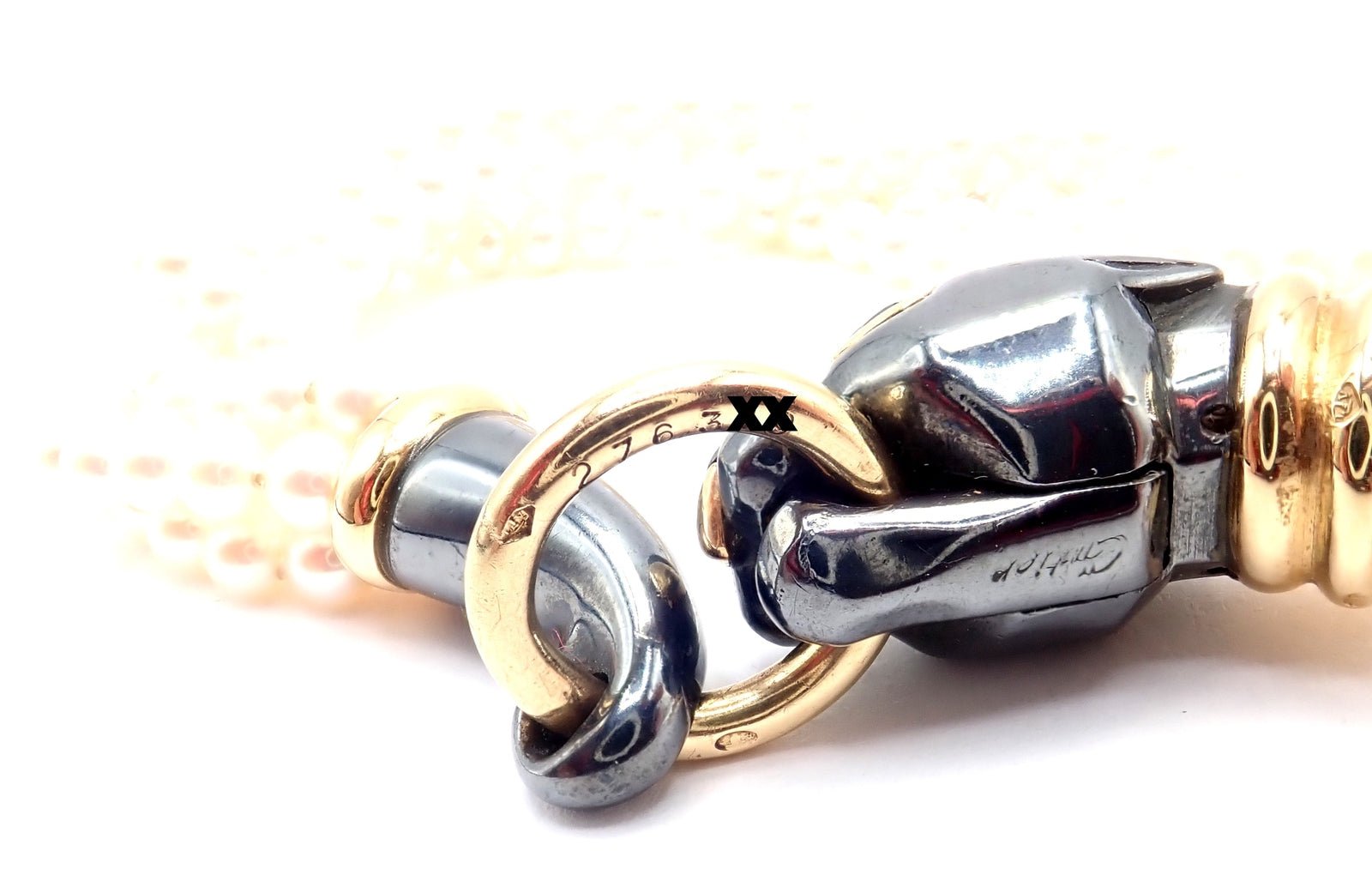 Panthere de Cartier Panther 18k Yellow Gold & Silverium Pearl Emerald Necklace | Fortrove