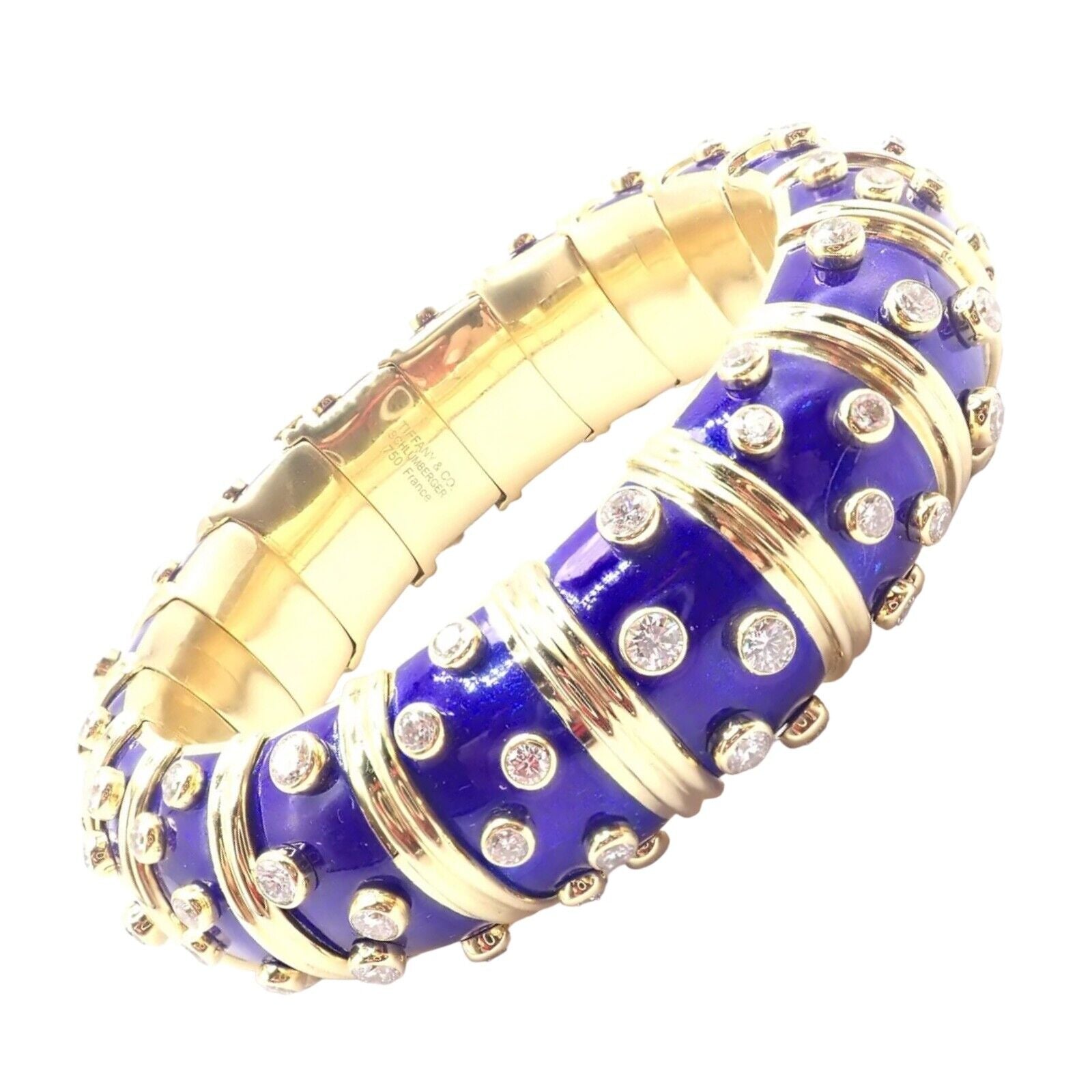 Tiffany & Co Schlumberger Dots 18k Yellow Gold Diamond Enamel Bangle Bracelet | Fortrove