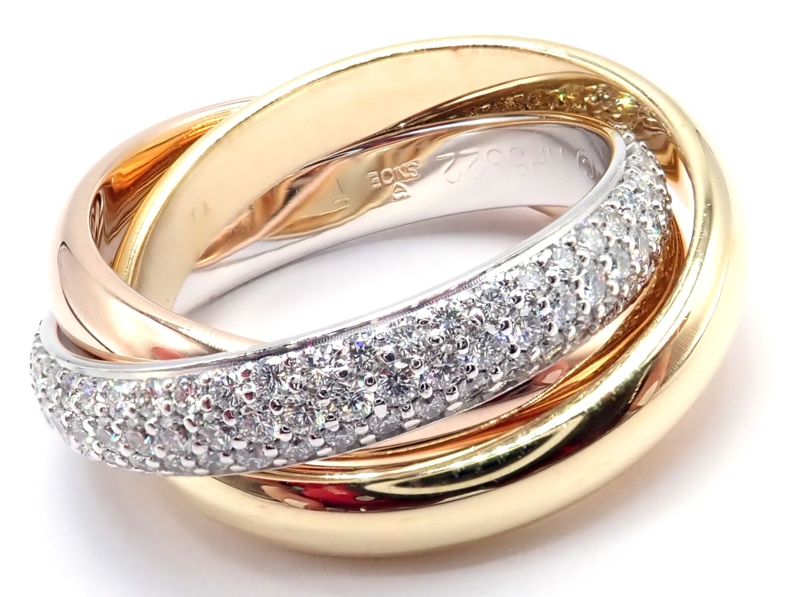 Cartier Trinity Classic Diamond 18k White Yellow Rose Gold Band Ring 6.75 Paper | Fortrove