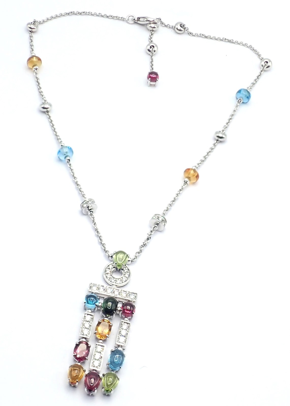 Authentic! Bvlgari Bulgari Allegra 18k White Gold Diamond Color Stones Necklace | Fortrove