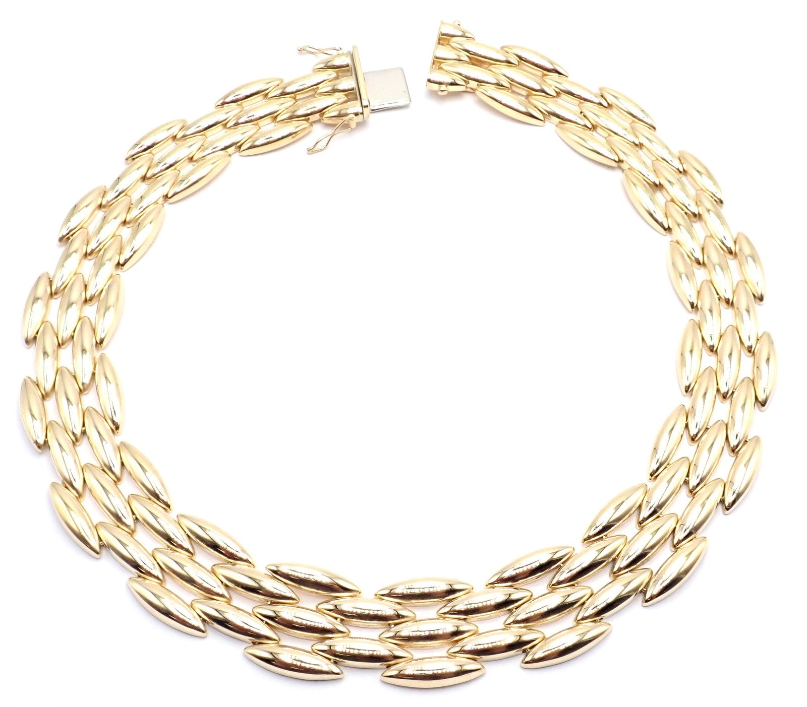 Authentic Cartier Five-Row 18k Yellow Gold Gentiane Rice Wide Link Necklace Cert | Fortrove