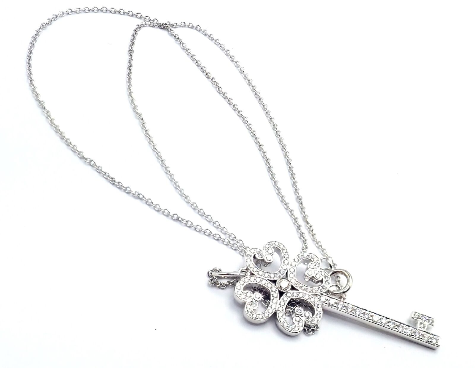 Tiffany & Co Platinum & 18k White Gold Enchant Quatra Heart Key Pendant Necklace | Fortrove