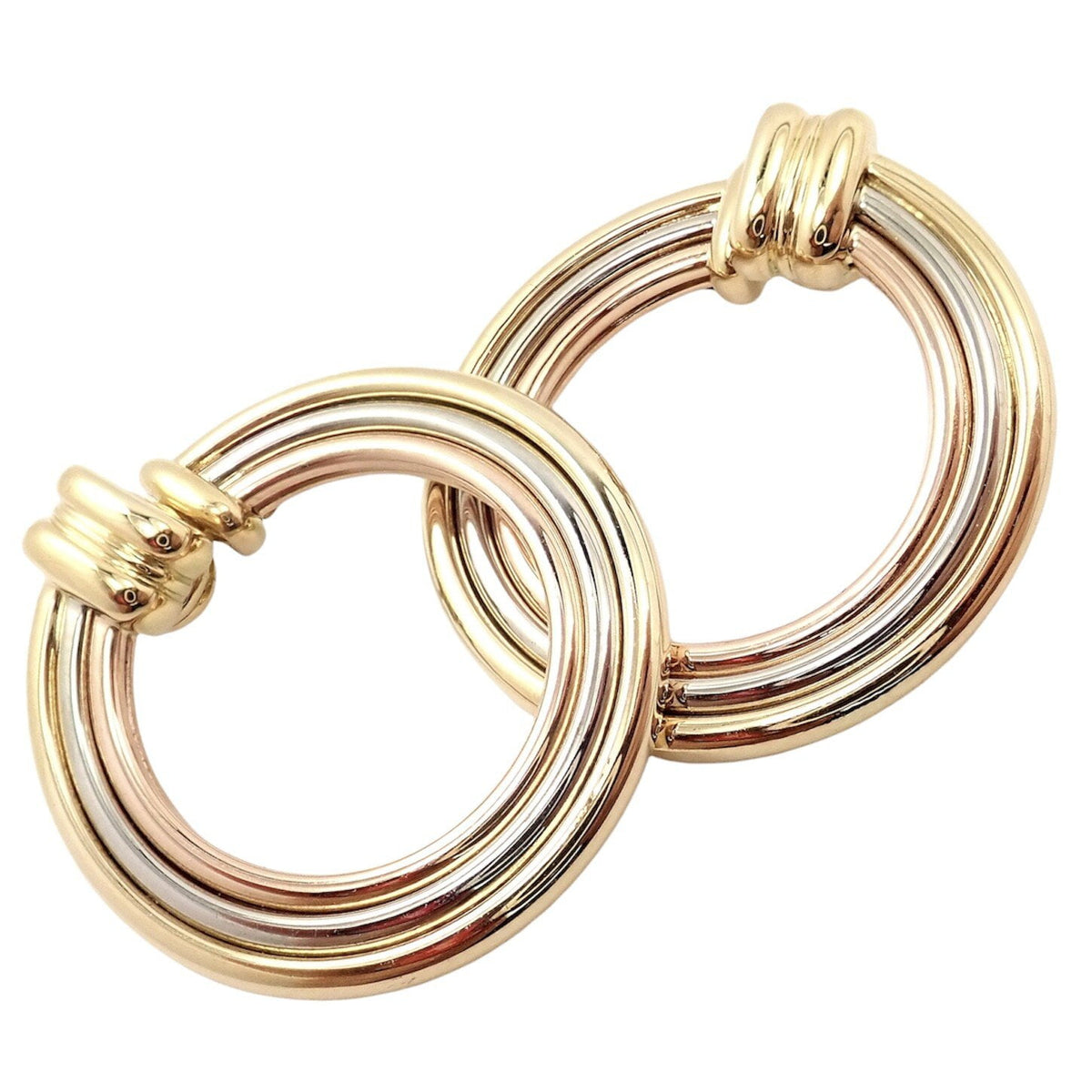Cartier Jewelry & Watches:Fine Jewelry:Earrings Authentic! Cartier 18k Tri-Color Gold Large Trinity Hoop Earrings