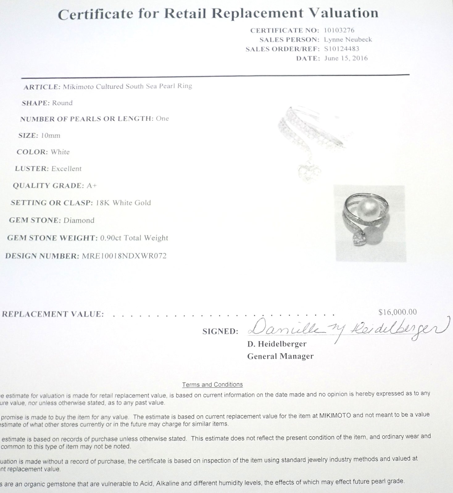 Rare! Authentic Mikimoto 18k White Gold Diamond South Sea Pearl Heart Ring Cert. | Fortrove