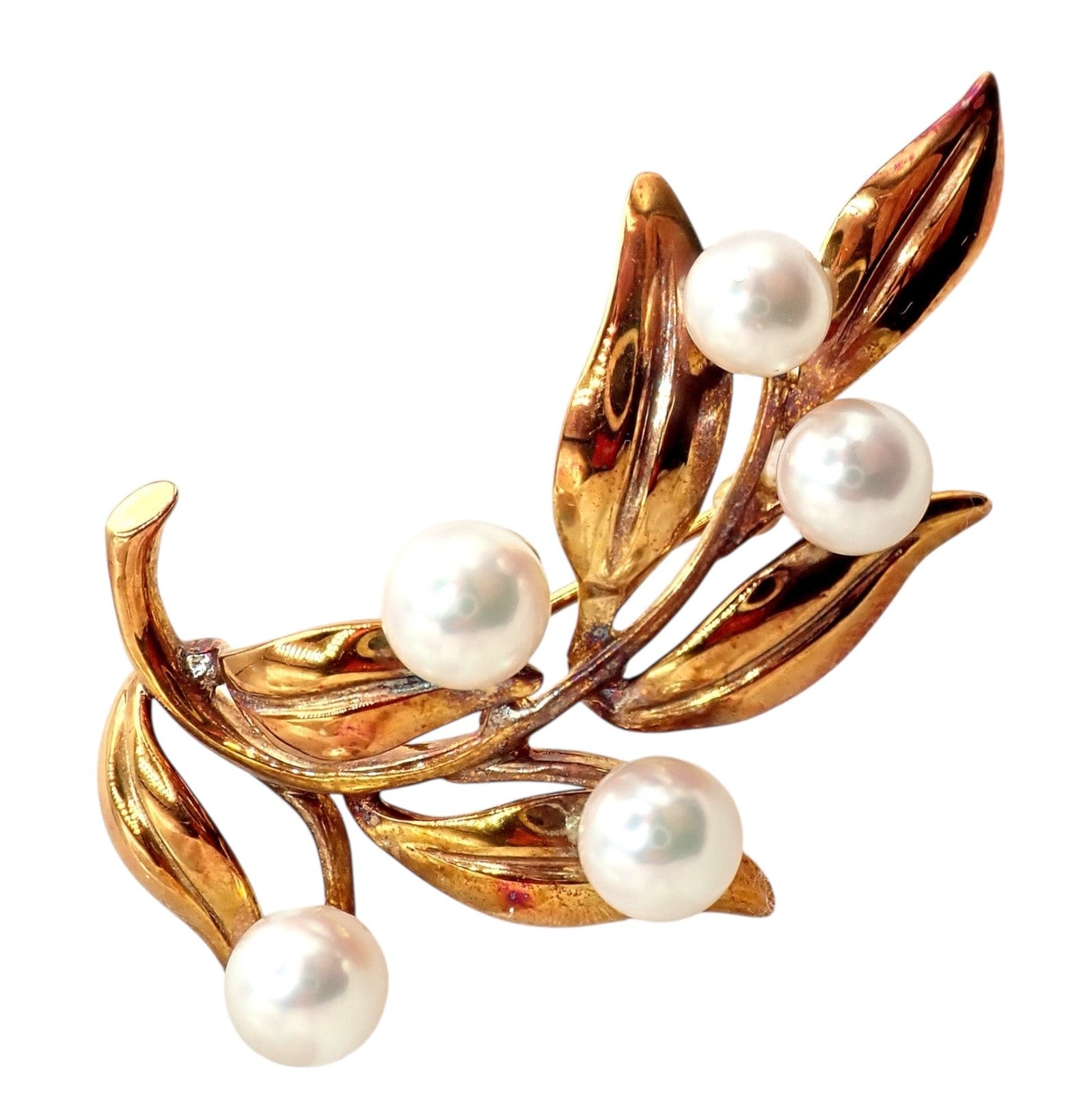 Vintage Tiffany & Co 18k Gold 5 Pearl Leaf Branch Pin Brooch 1987 | Fortrove