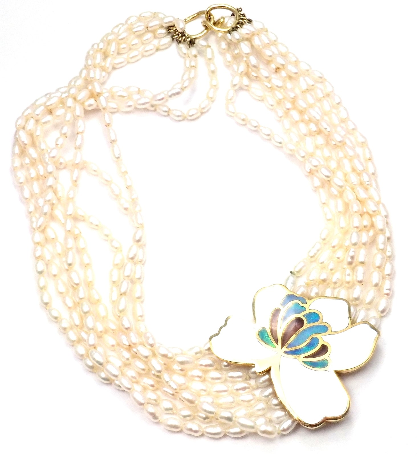 Authentic! Tiffany & Co 18k Yellow Gold Inlaid Mother Of Pearl Flower Necklace | Fortrove