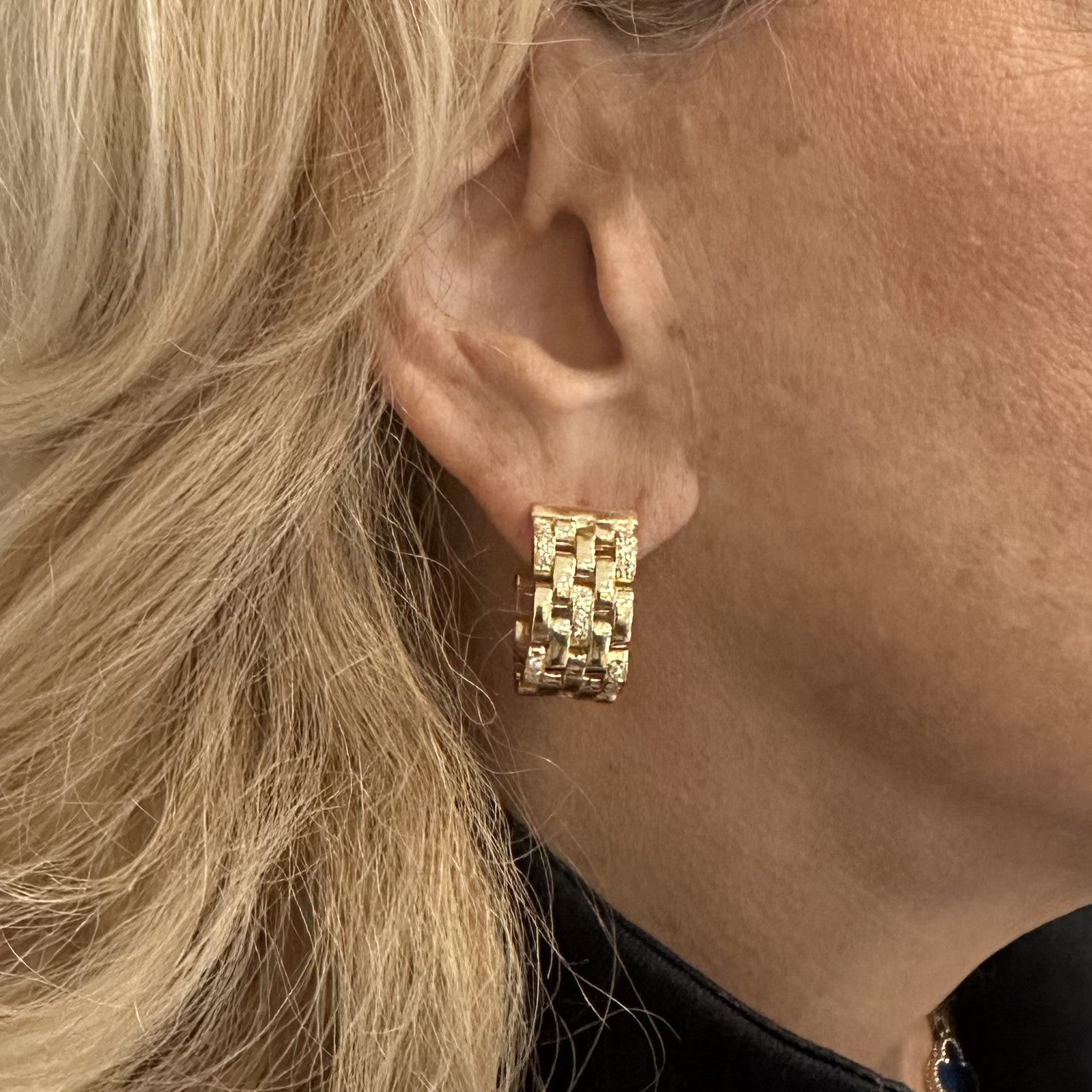 Authentic Cartier Maillon Panthere 18K Gold Diamond Five Row Link Gold Earrings | Fortrove
