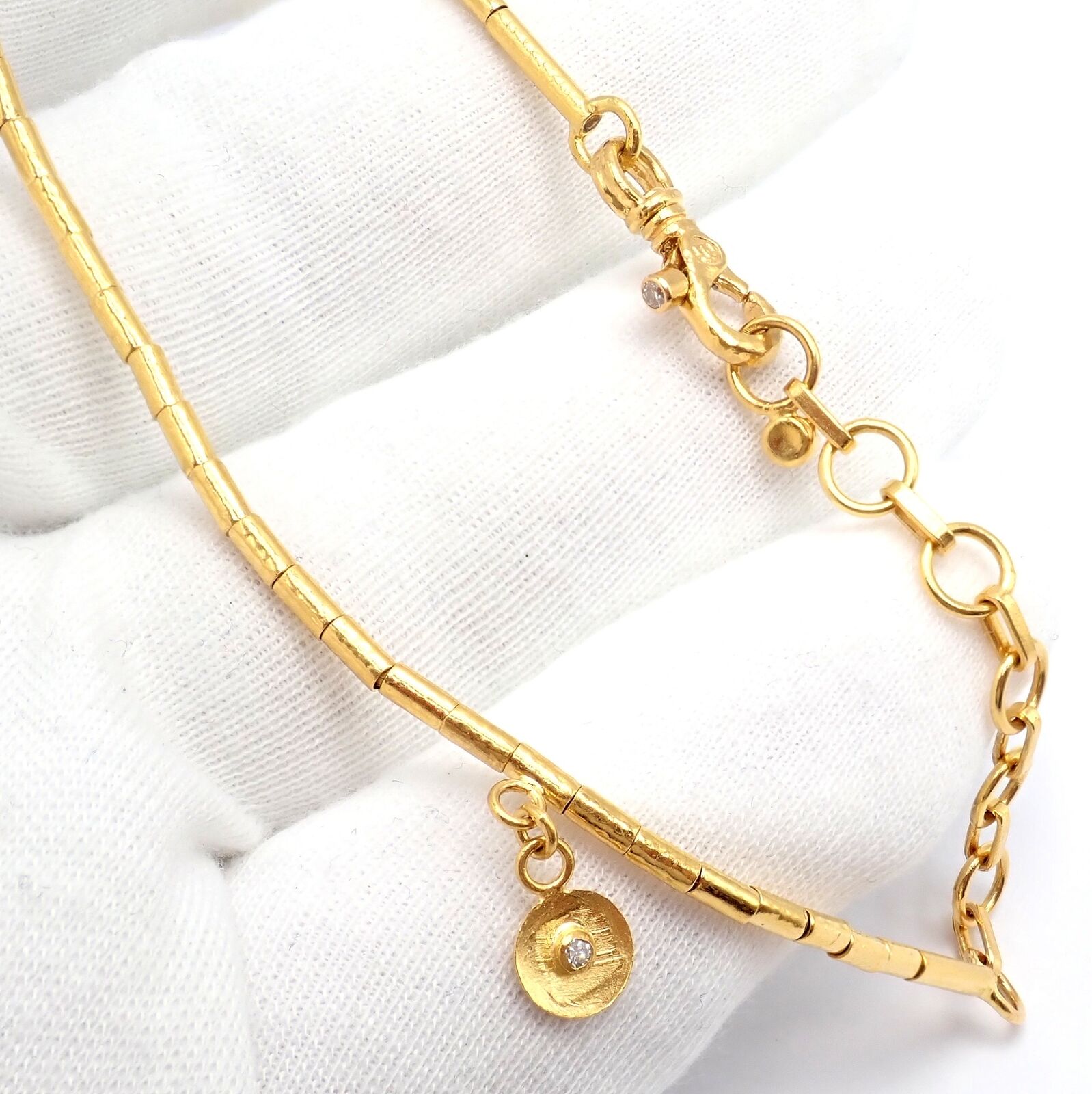 Authentic! Gurhan 24k Yellow Gold Diamond Lentil Necklace | Fortrove
